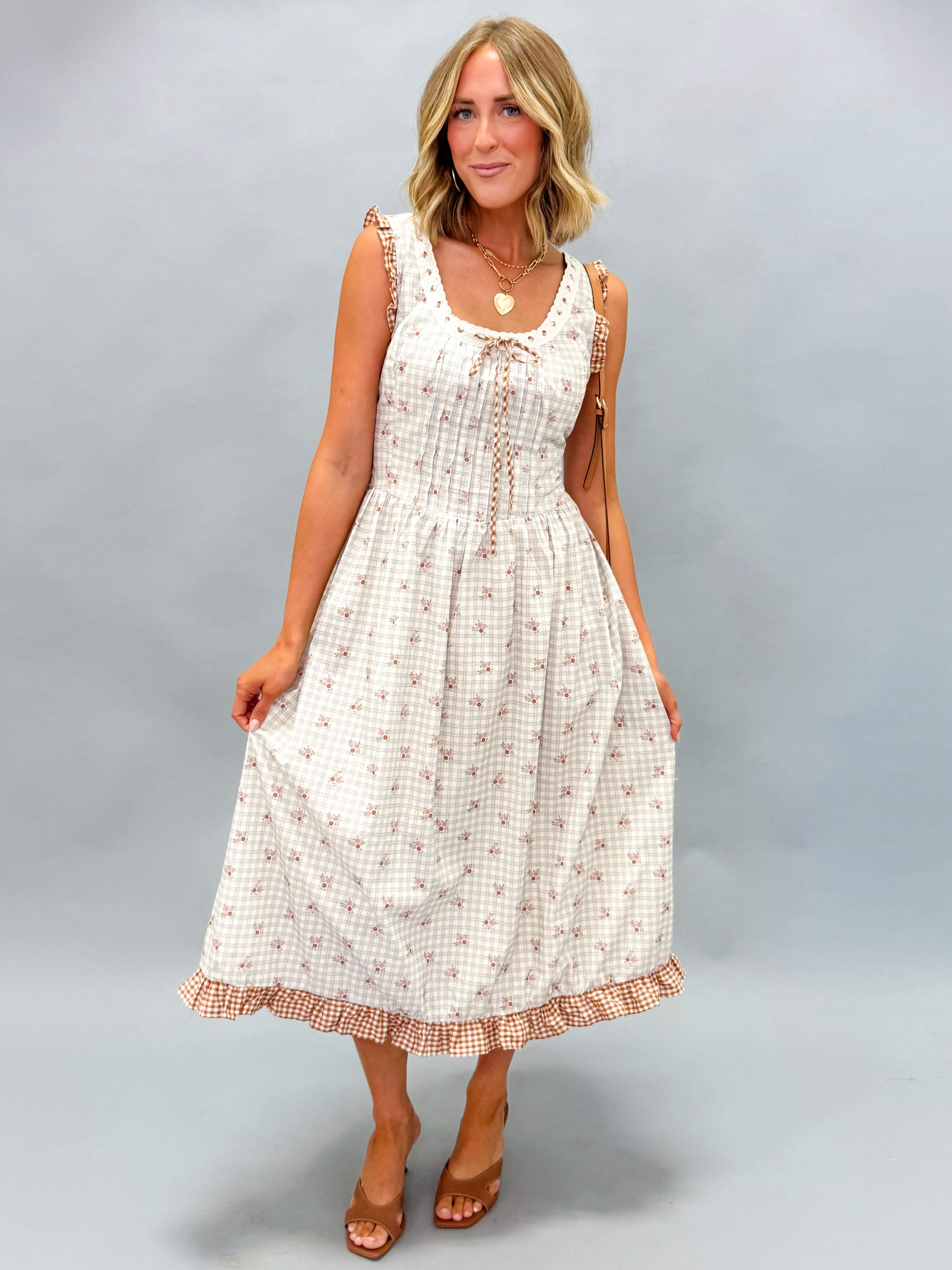 Linda Ruffle Floral Midi Dress
