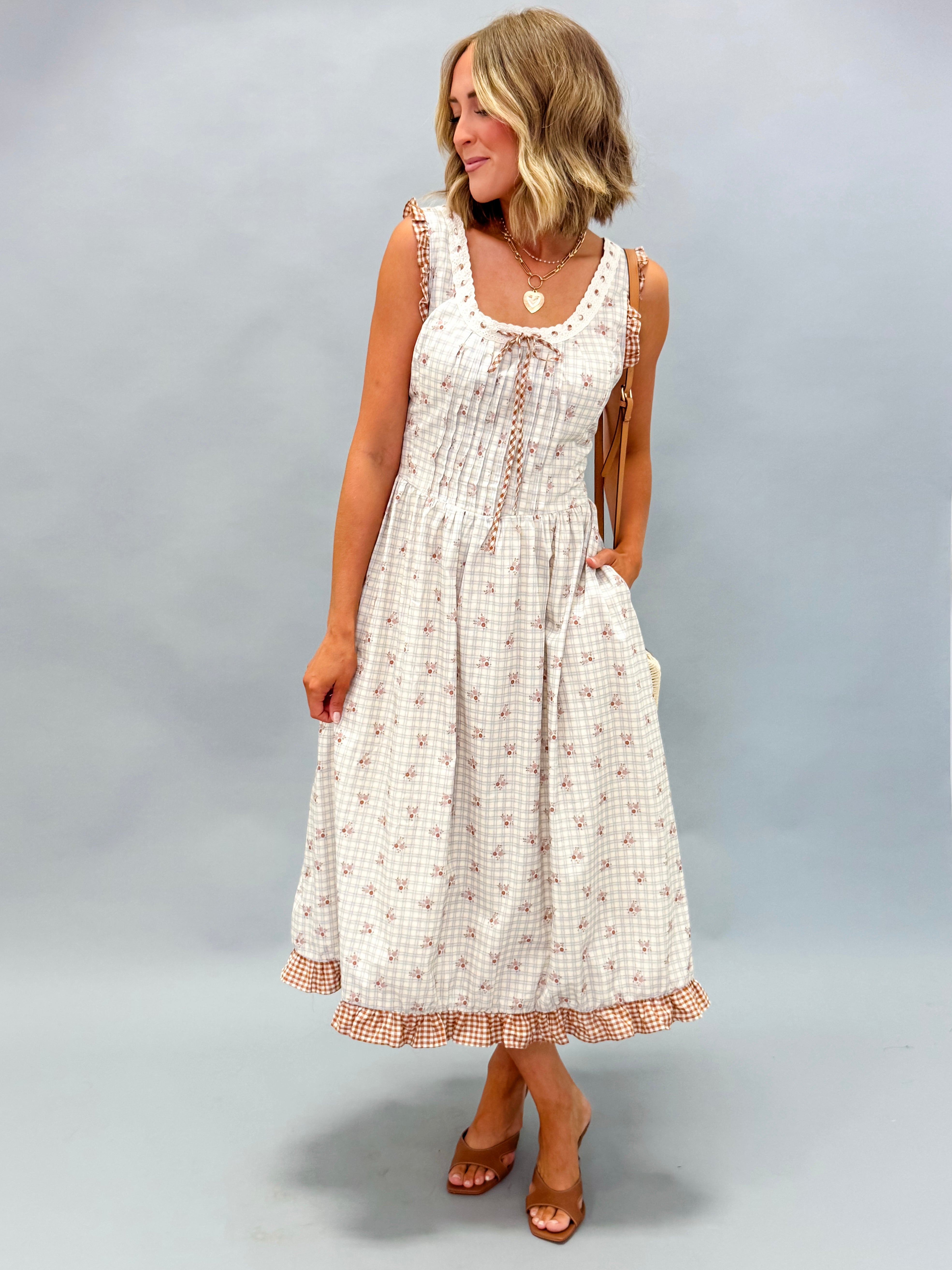 Linda Ruffle Floral Midi Dress