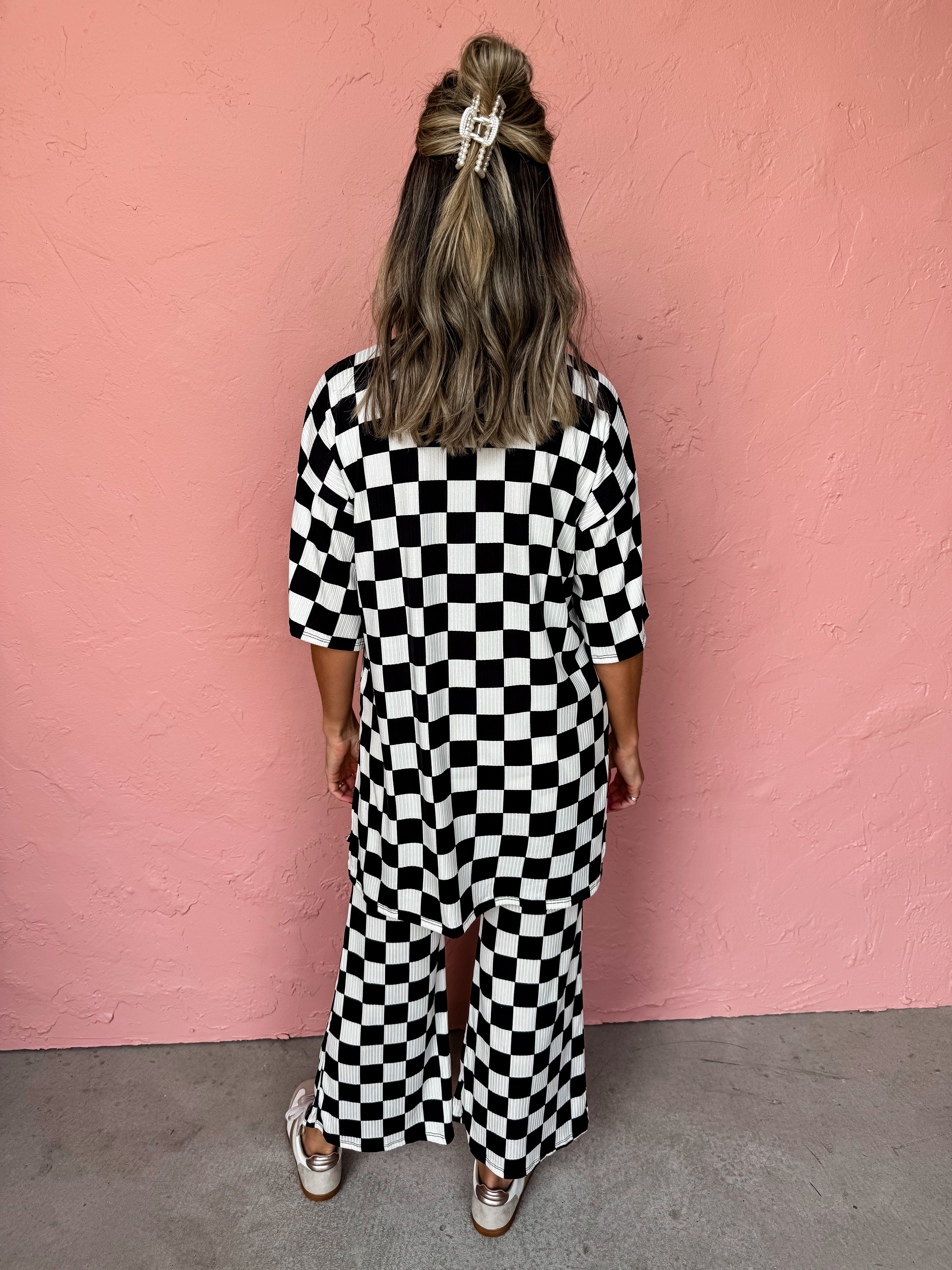 Live To The Fullest Checkered Top And Pant Set