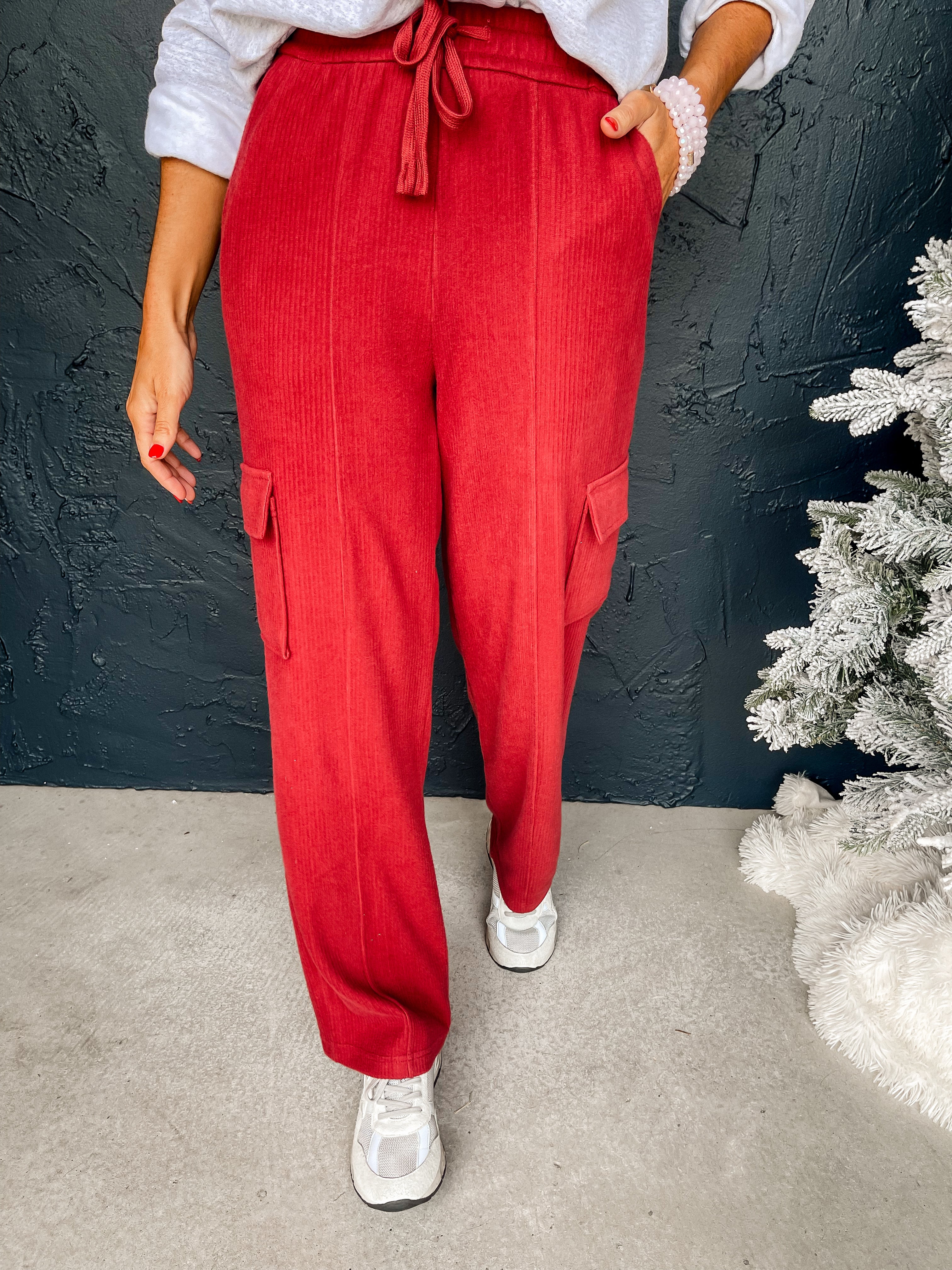 Living Easy Cargo Knit Pants-Red