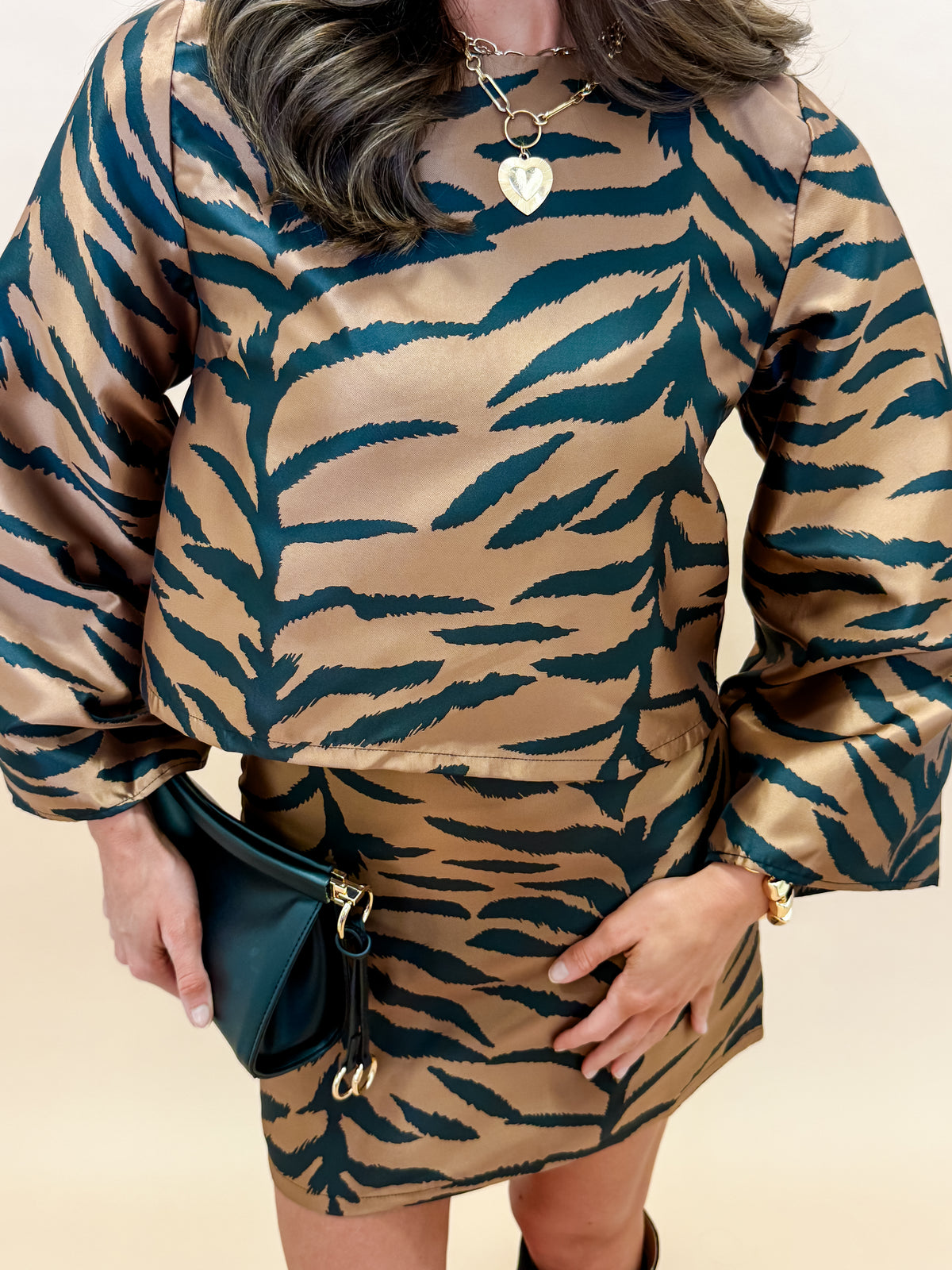 Lizzy Animal Print Flared Sleeve Cropped Top