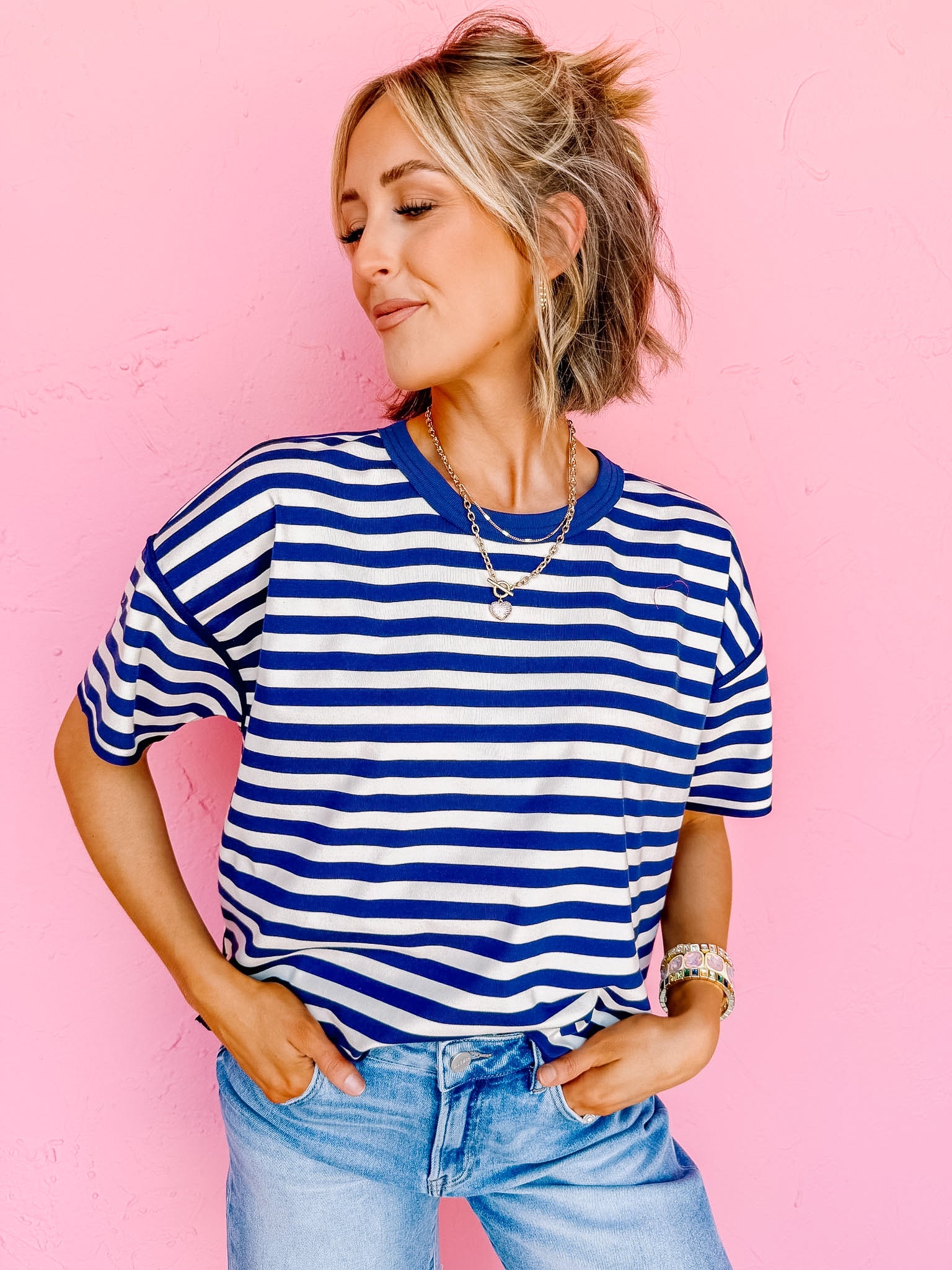 Lola Oversized Stripe Top-Blue