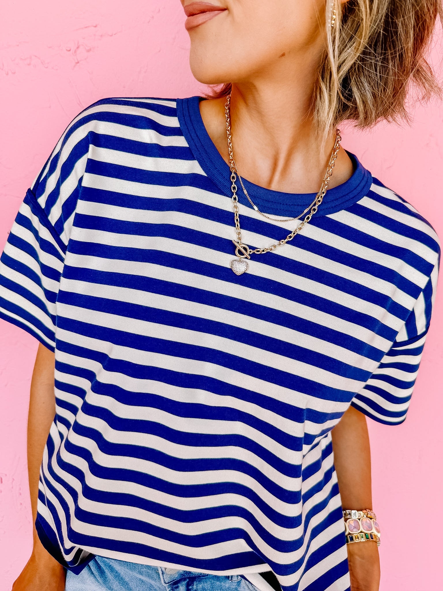 Lola Oversized Stripe Top-Blue