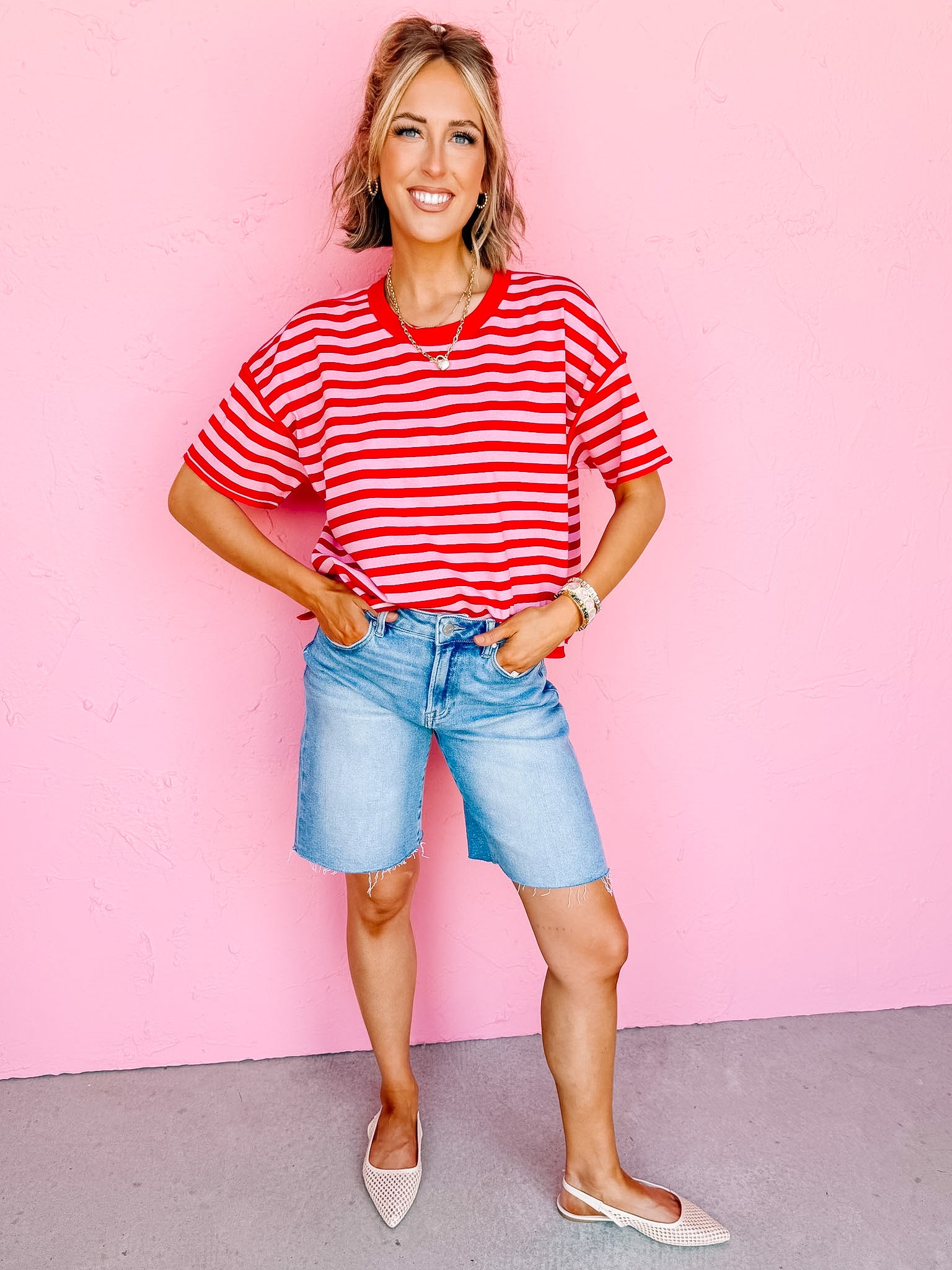 Lola Oversized Stripe Top-Red