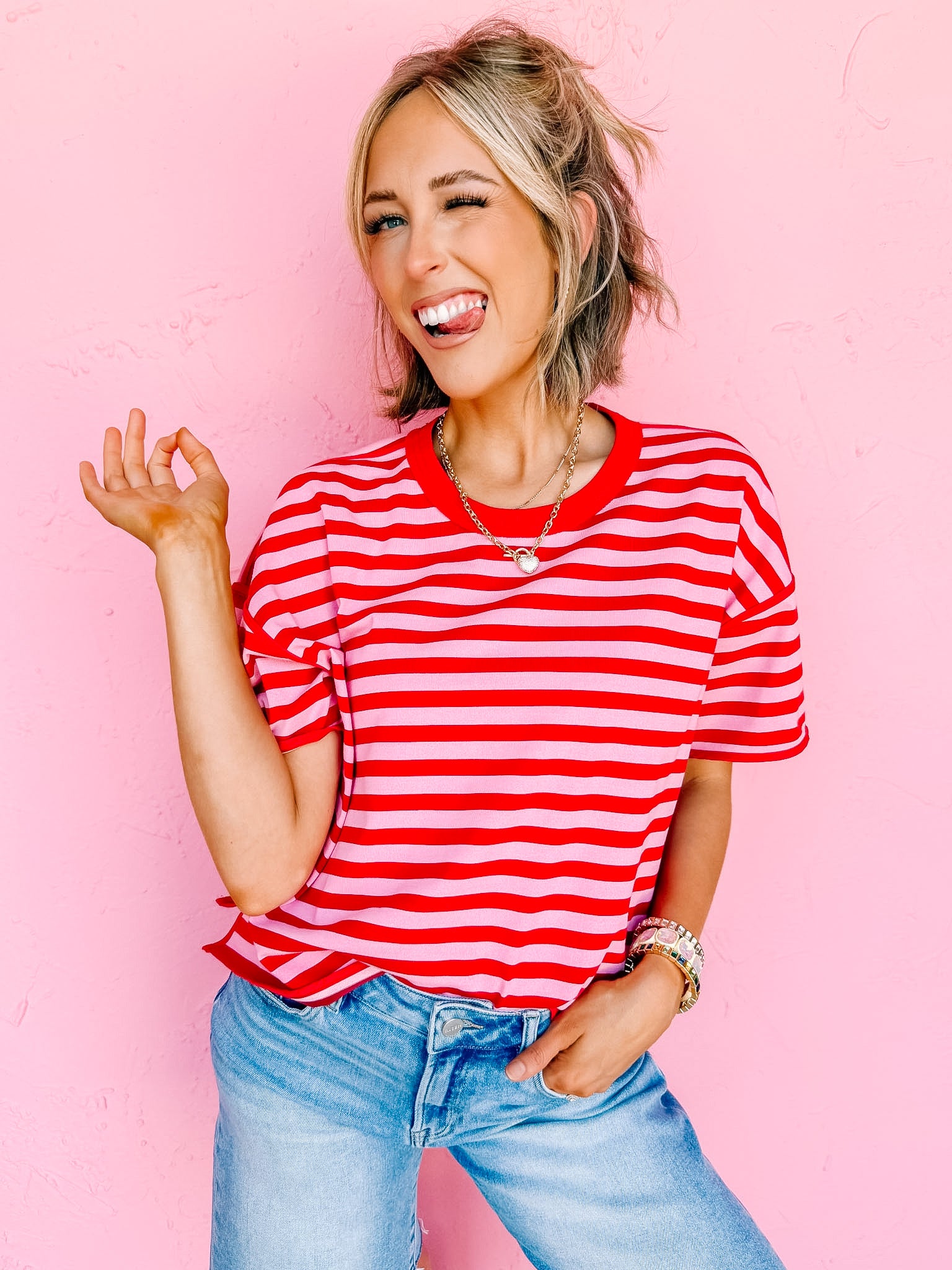 Lola Oversized Stripe Top-Red