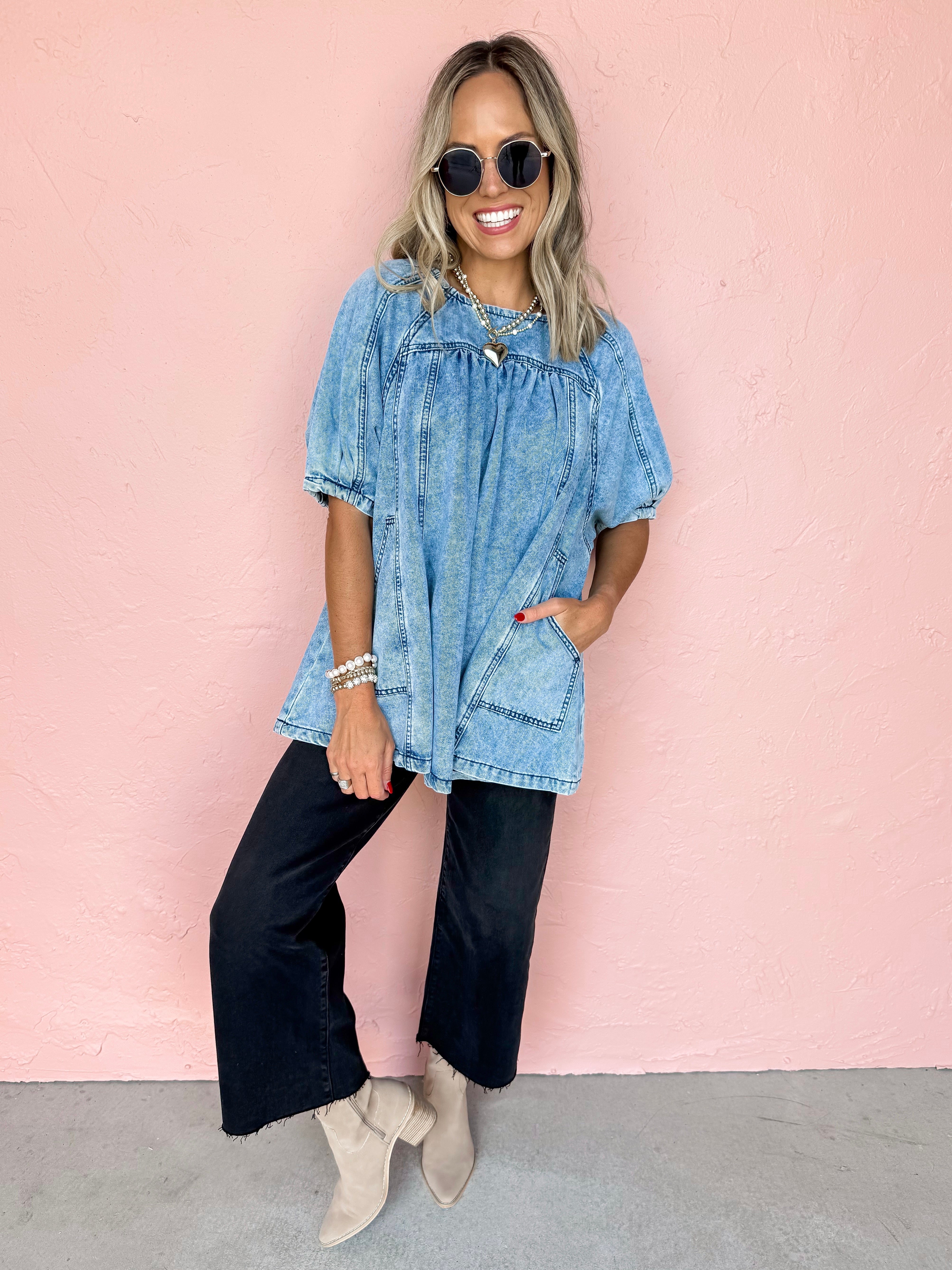 Long Time Coming Washed Denim Tunic