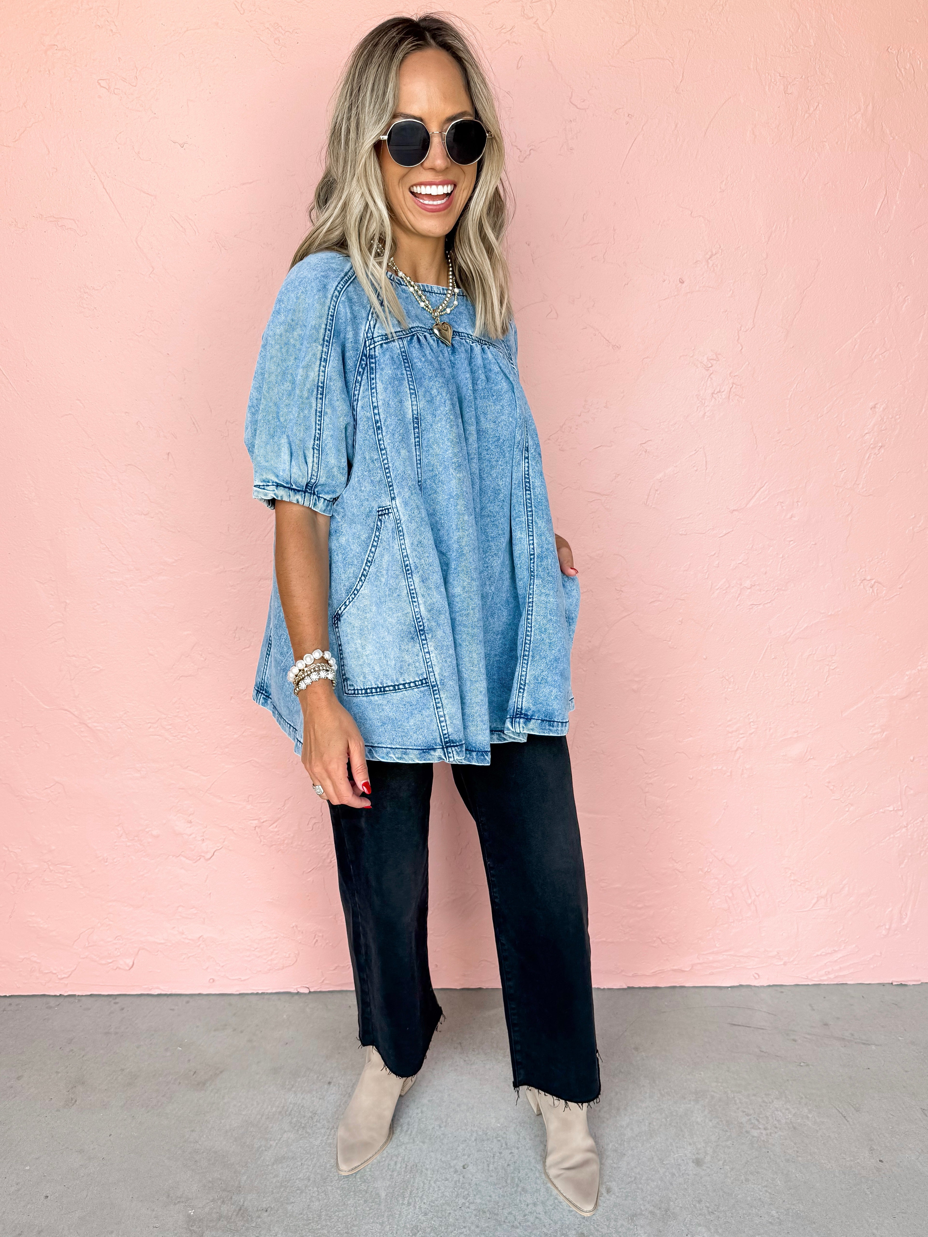 Long Time Coming Washed Denim Tunic