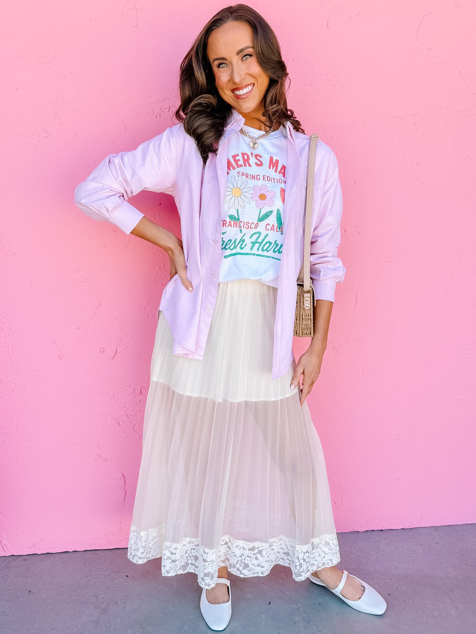 Lori Pleated Lace Trim Midi Skirt