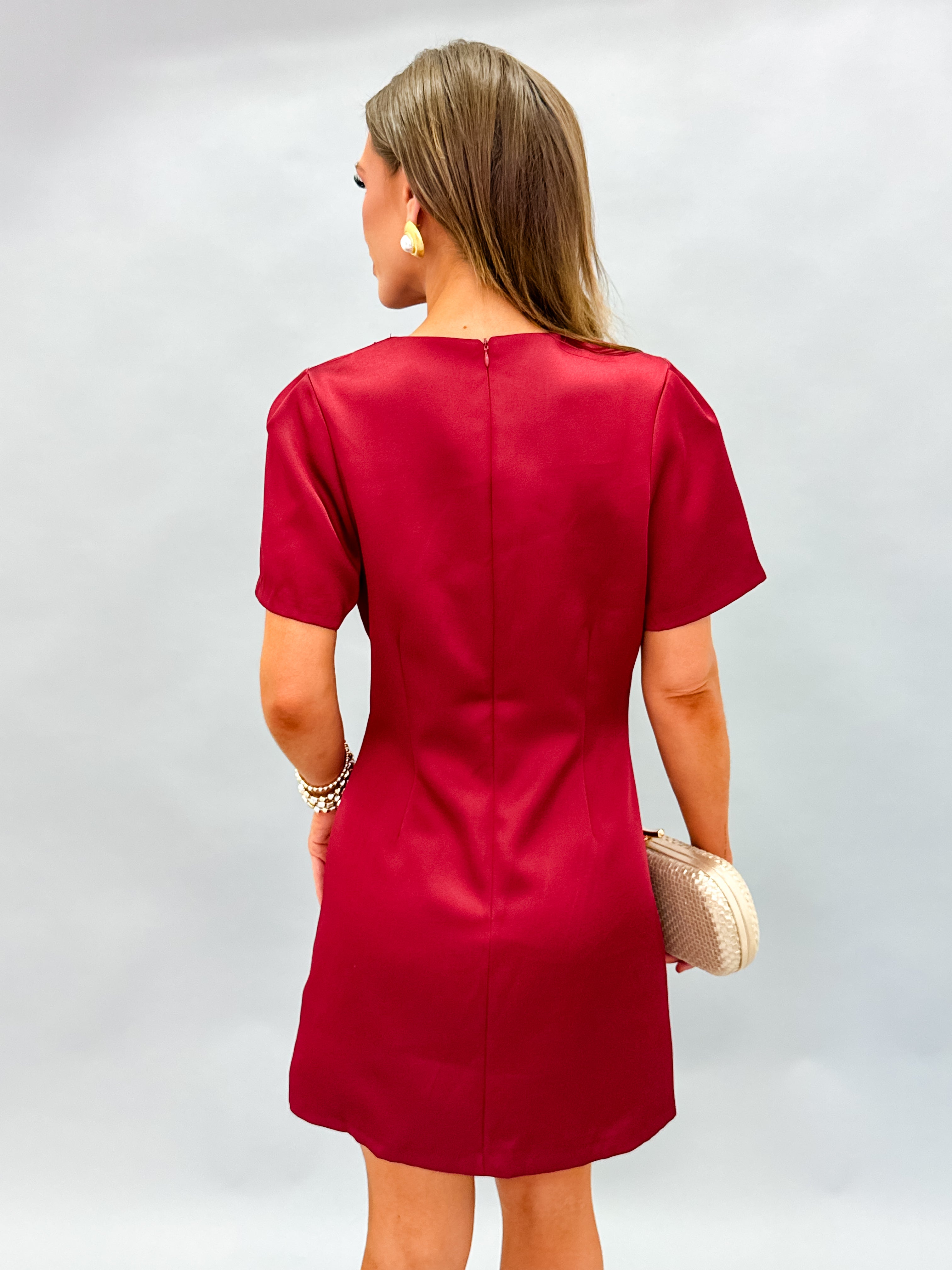 Louisa Satin Puff Sleeve Mini Dress-Red