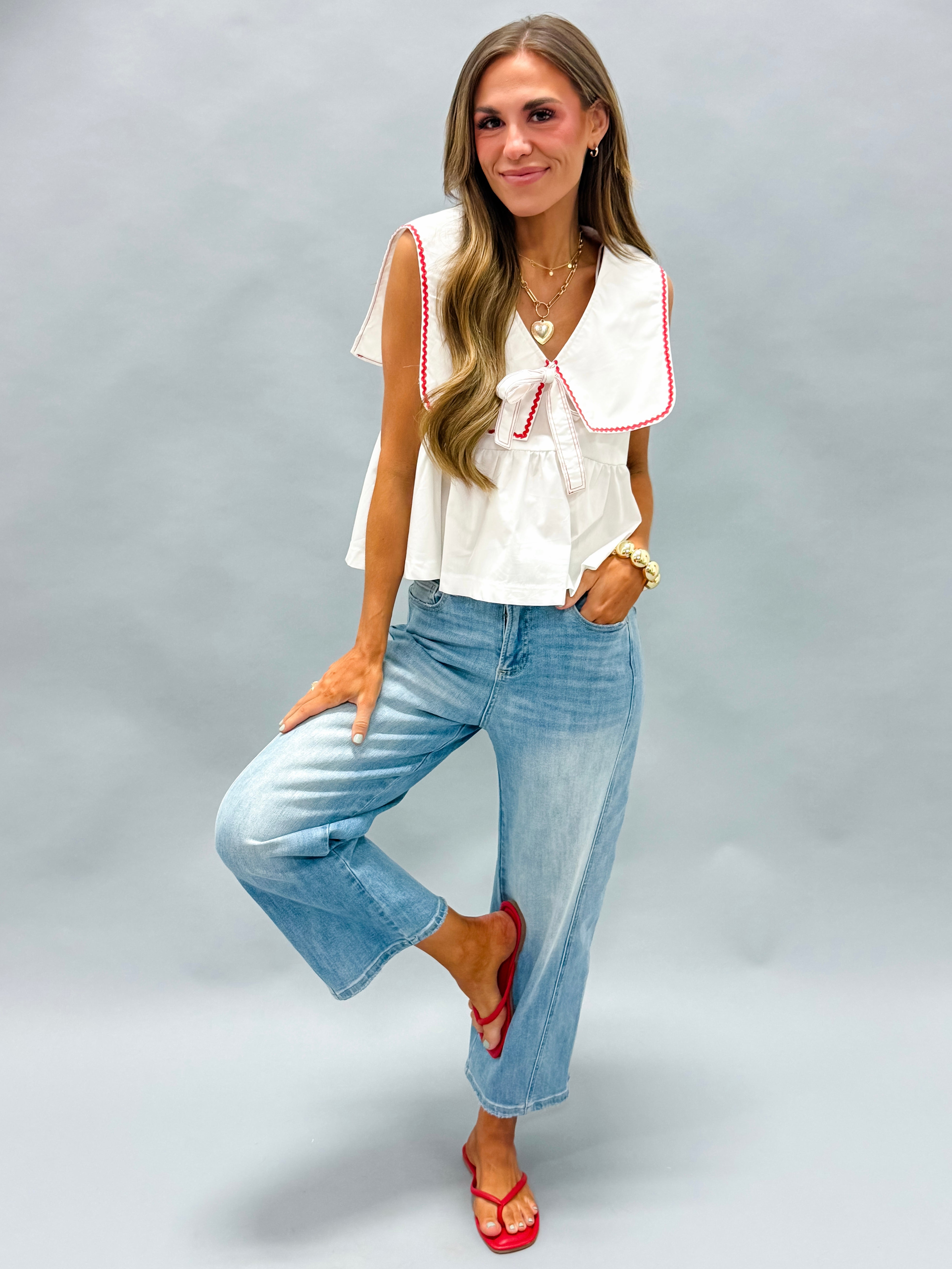 Avalon Panel Detail Wide Leg Crop Jeans-Denim Blue