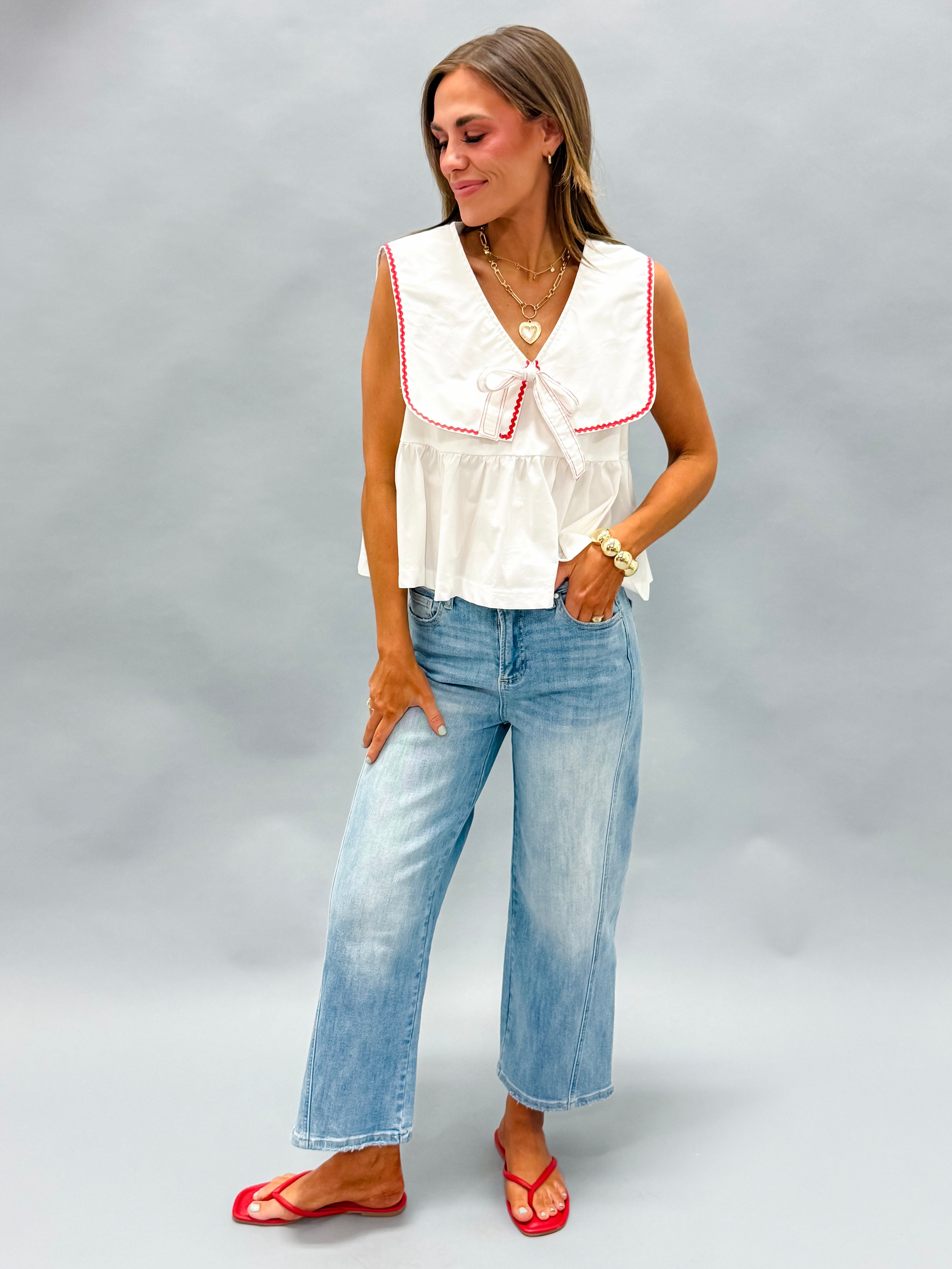 Avalon Panel Detail Wide Leg Crop Jeans-Denim Blue