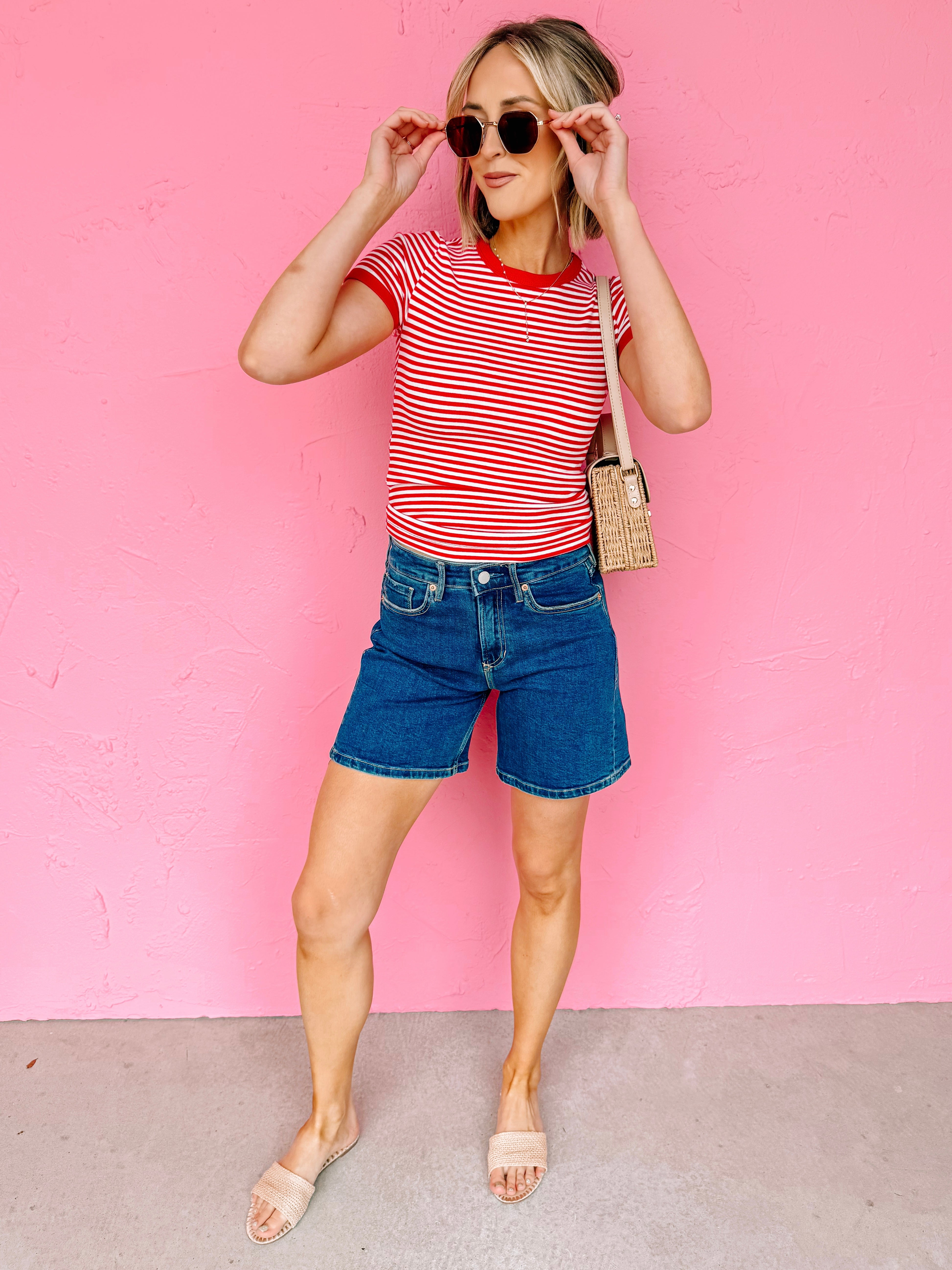 Mackenzie Striped Baby Tee-Red