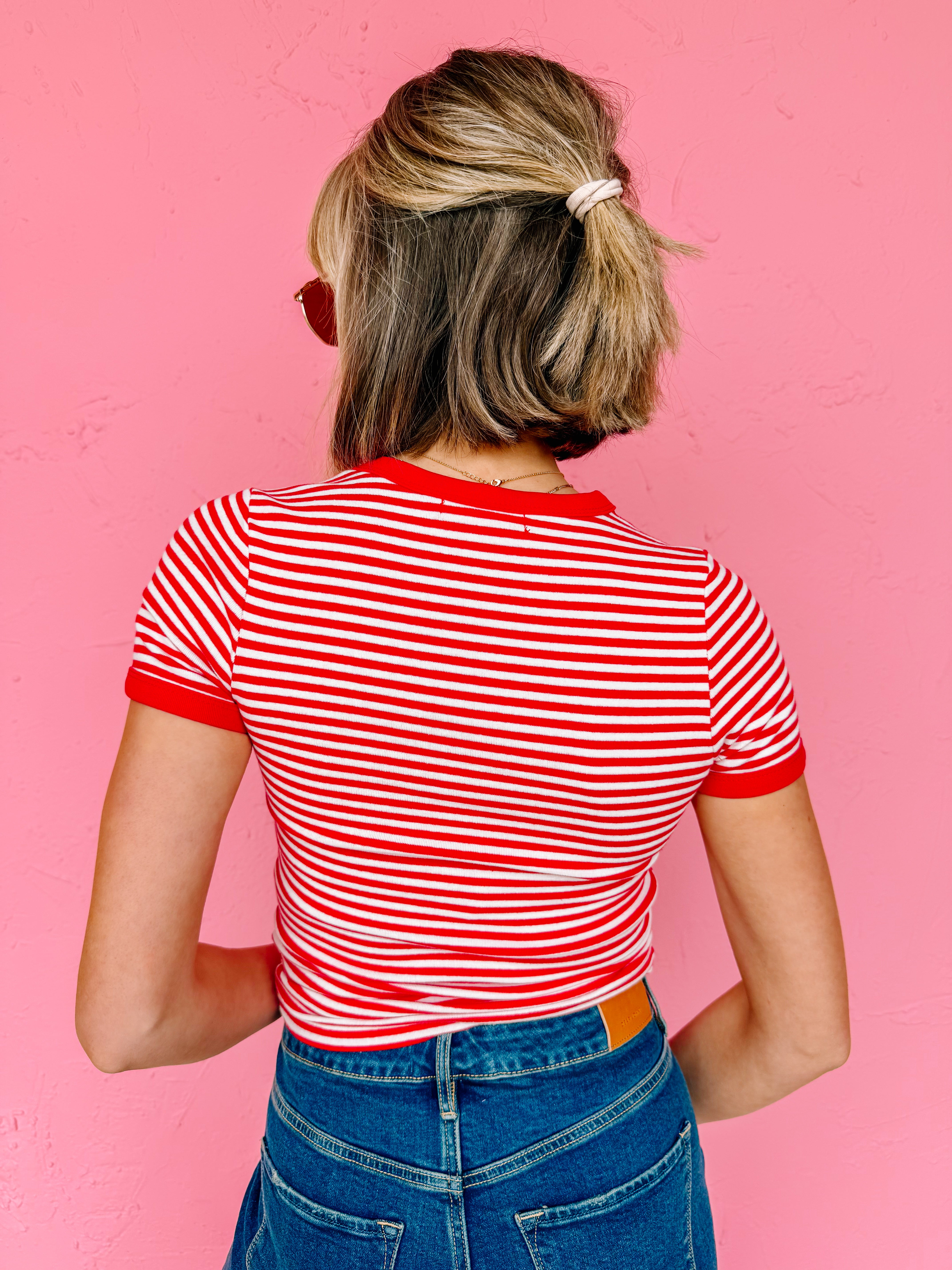 Mackenzie Striped Baby Tee-Red