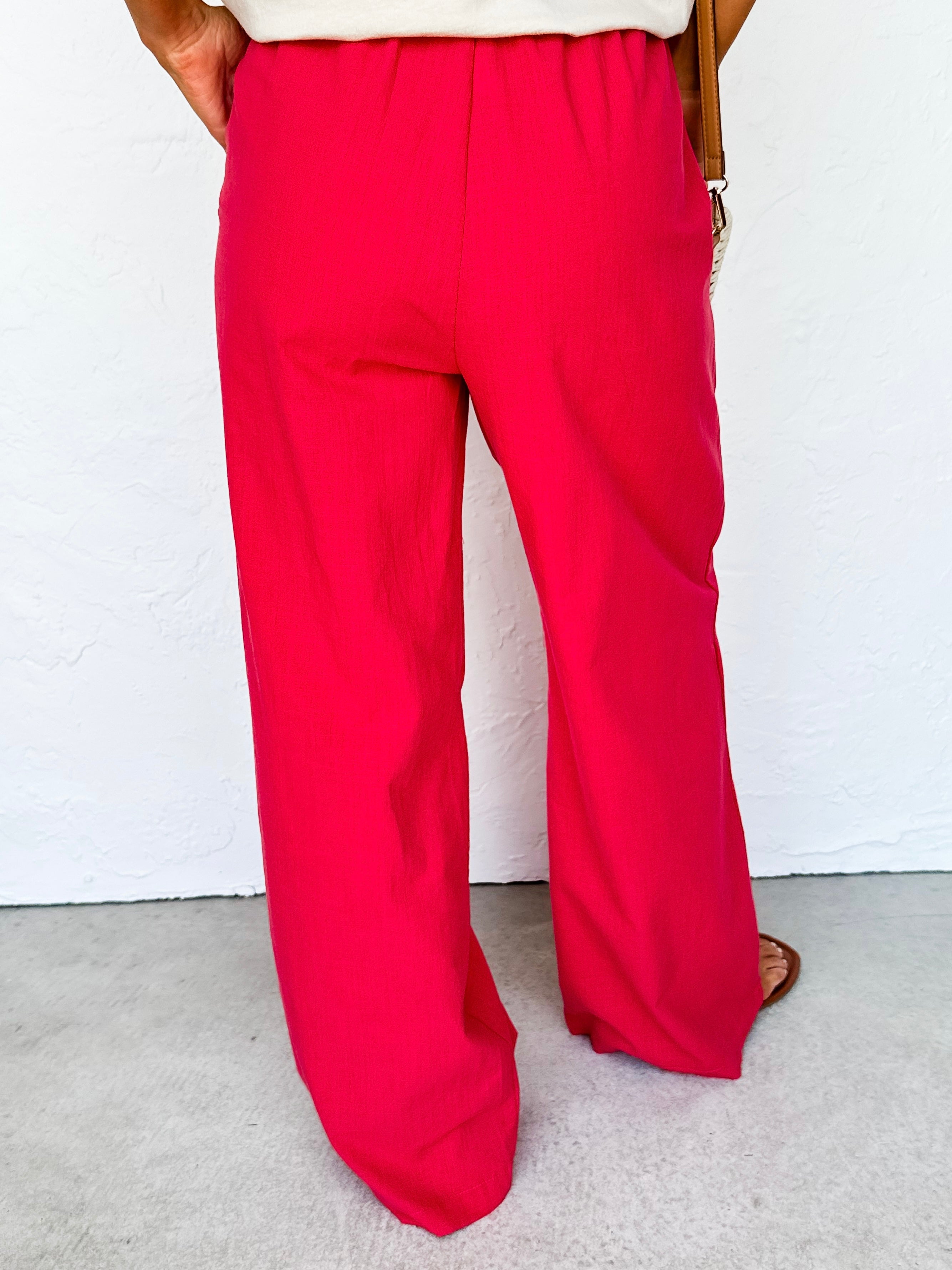 Madden Linen Wide Leg Drawstring Pants-Red