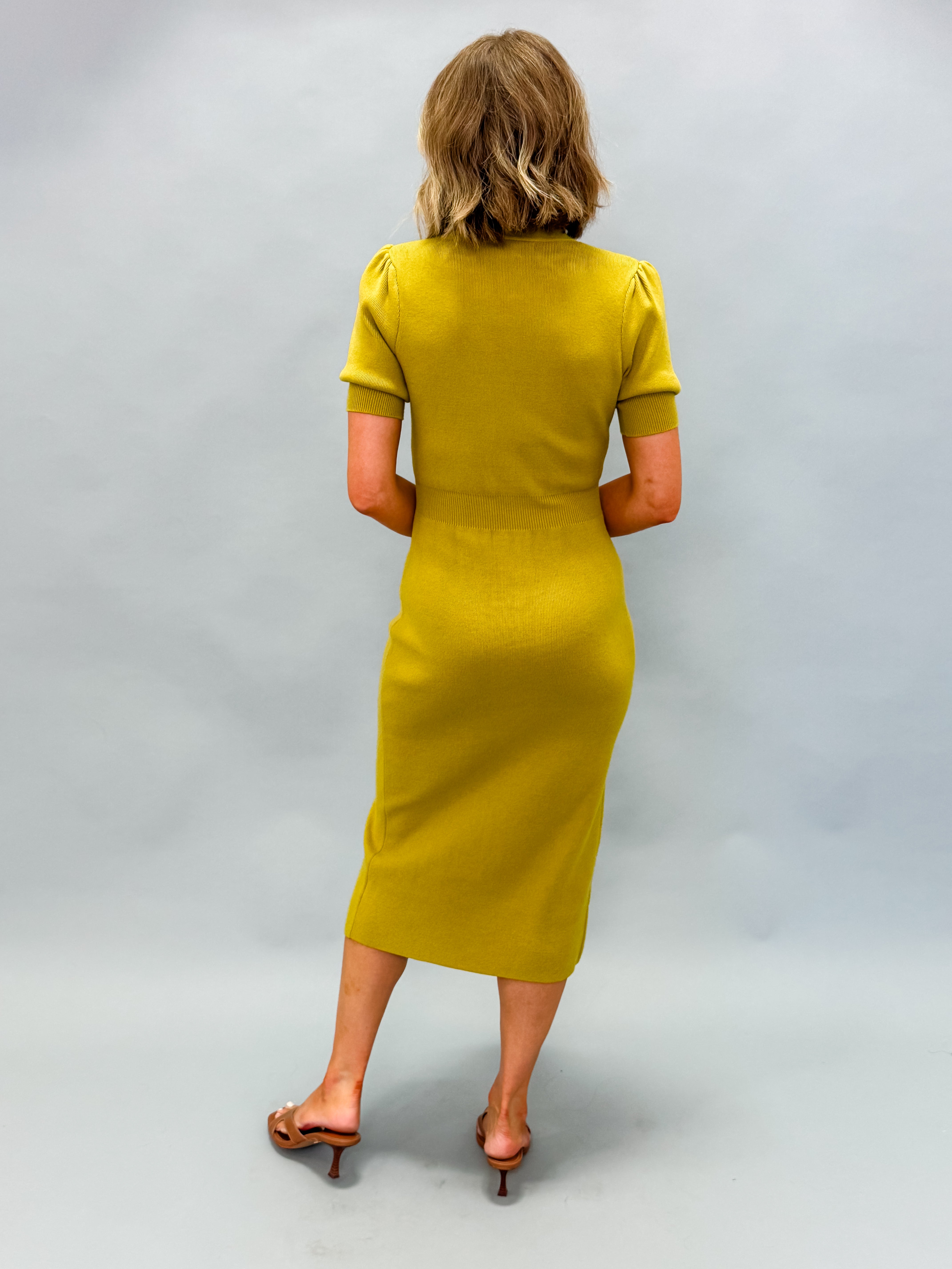 Mady Ribbed Midi Dress-Chartreuse