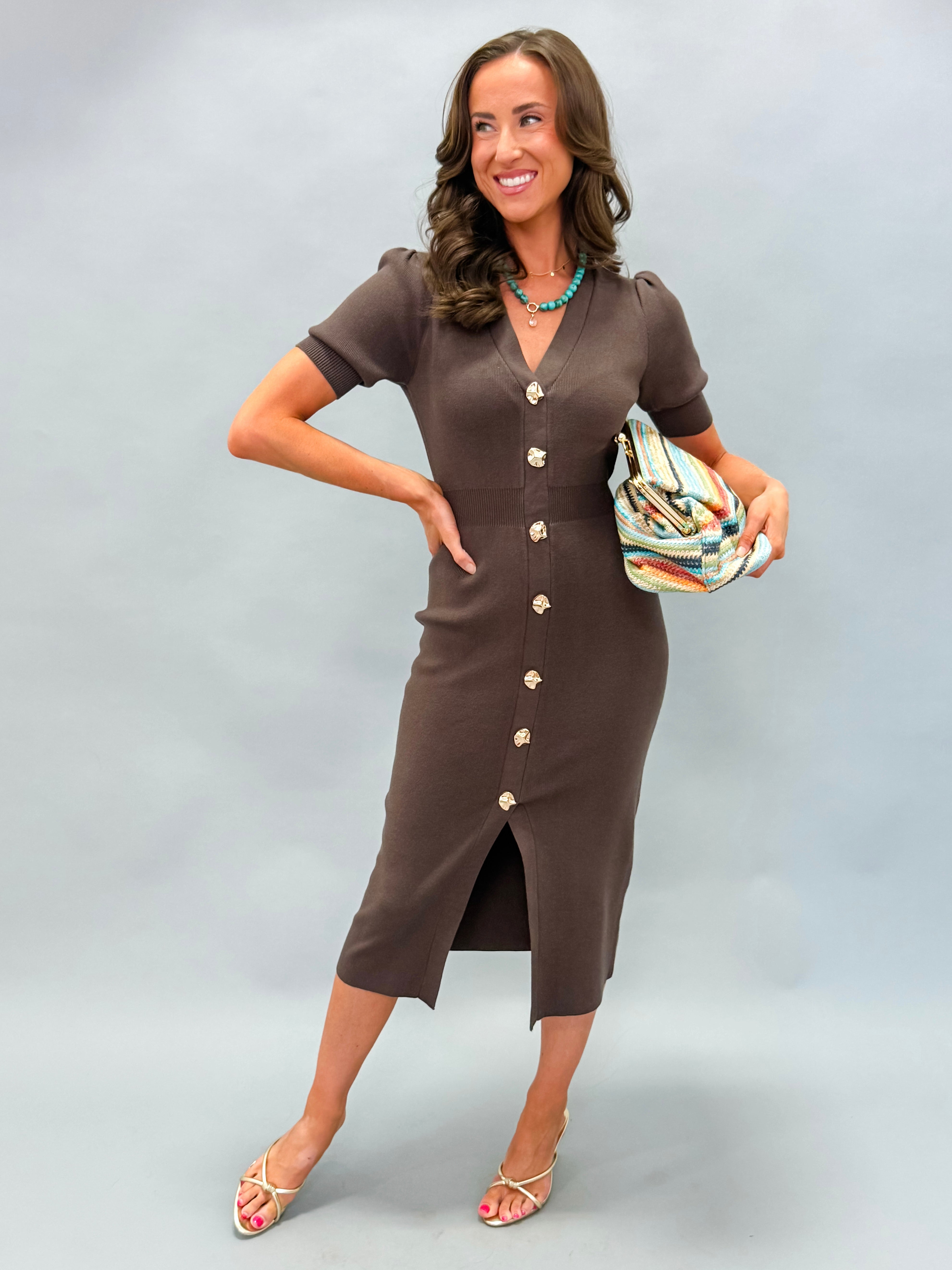 Mady Ribbed Midi Dress-Chocolate