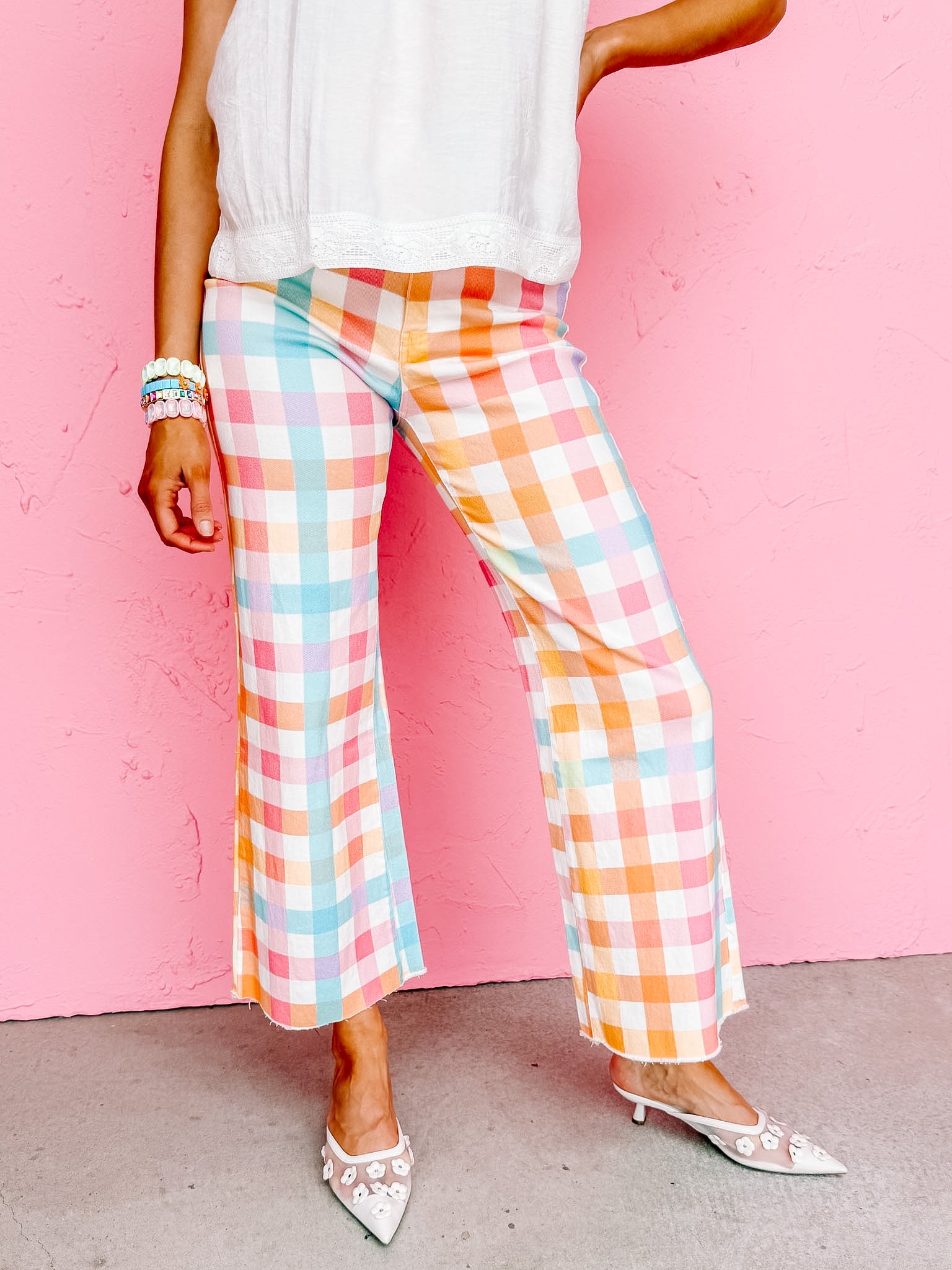 Maisie Wide Leg Jean-Pastel Gingham