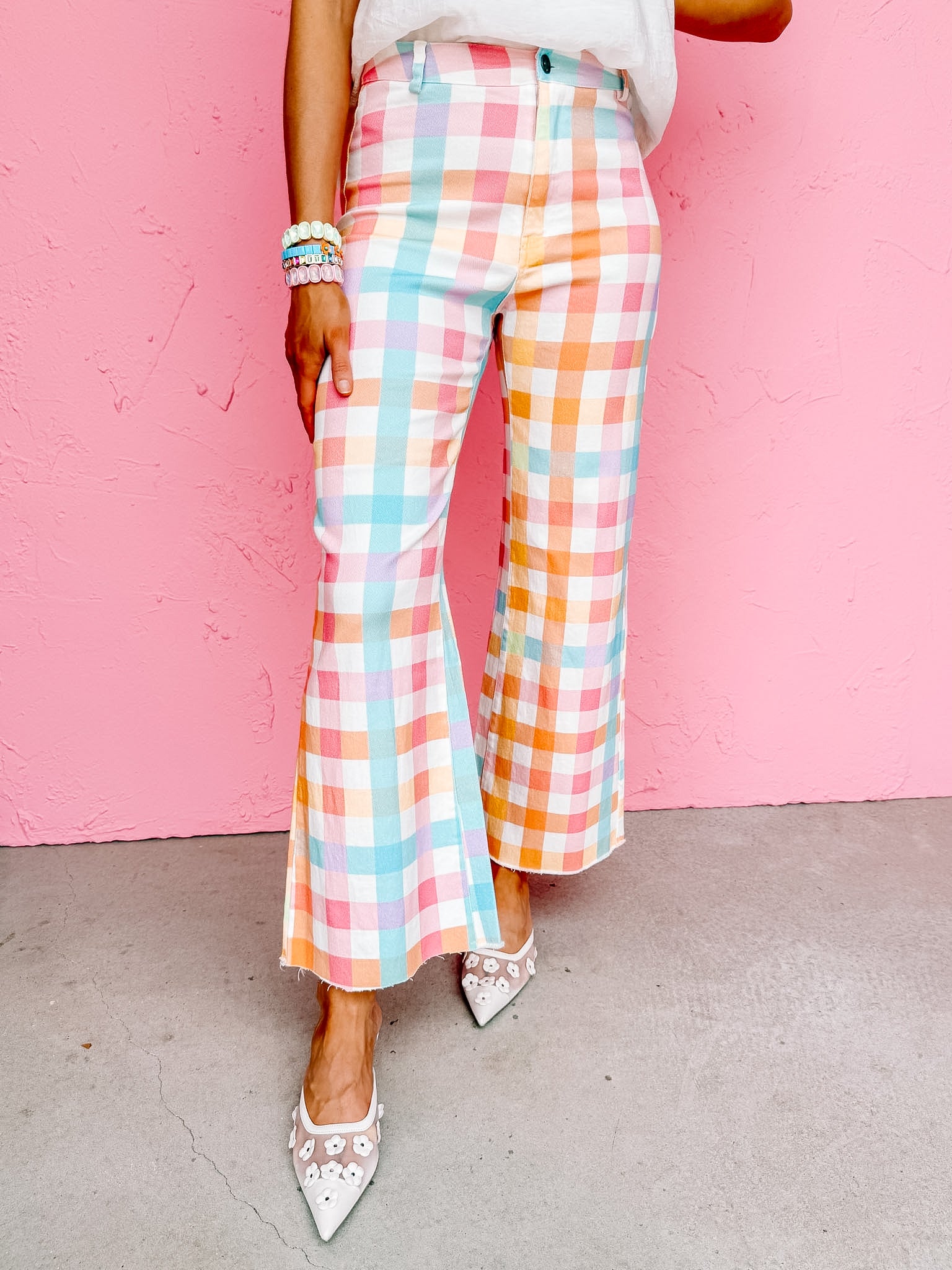 Maisie Wide Leg Jean-Pastel Gingham
