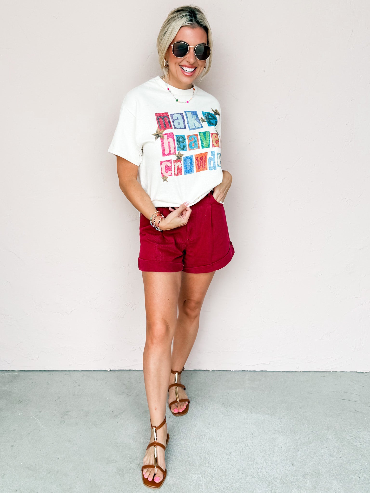 Park Day Chic Pleated Front Shorts-Garnet