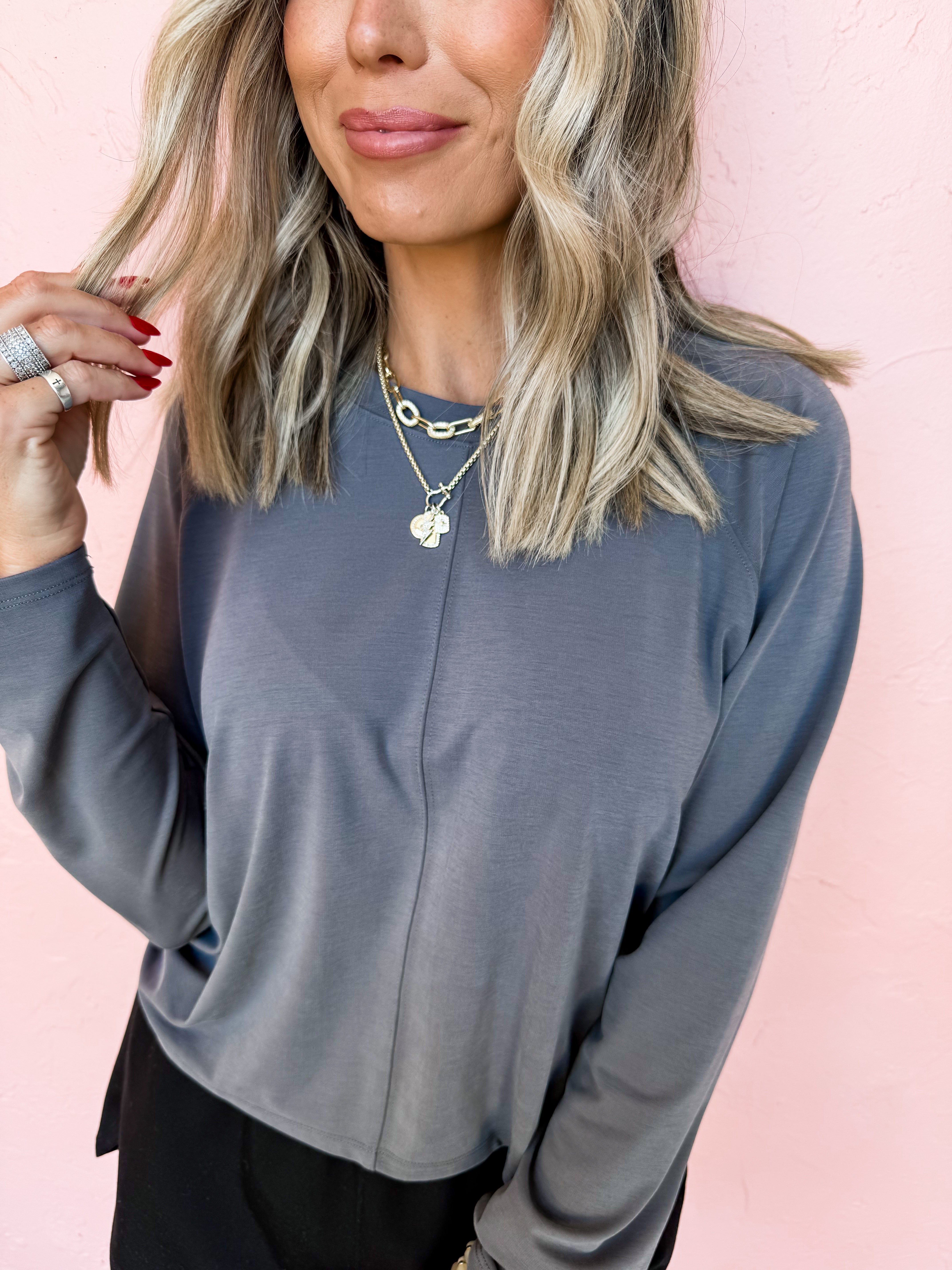 Make Me Believe Twisted Back Top-Dark Grey