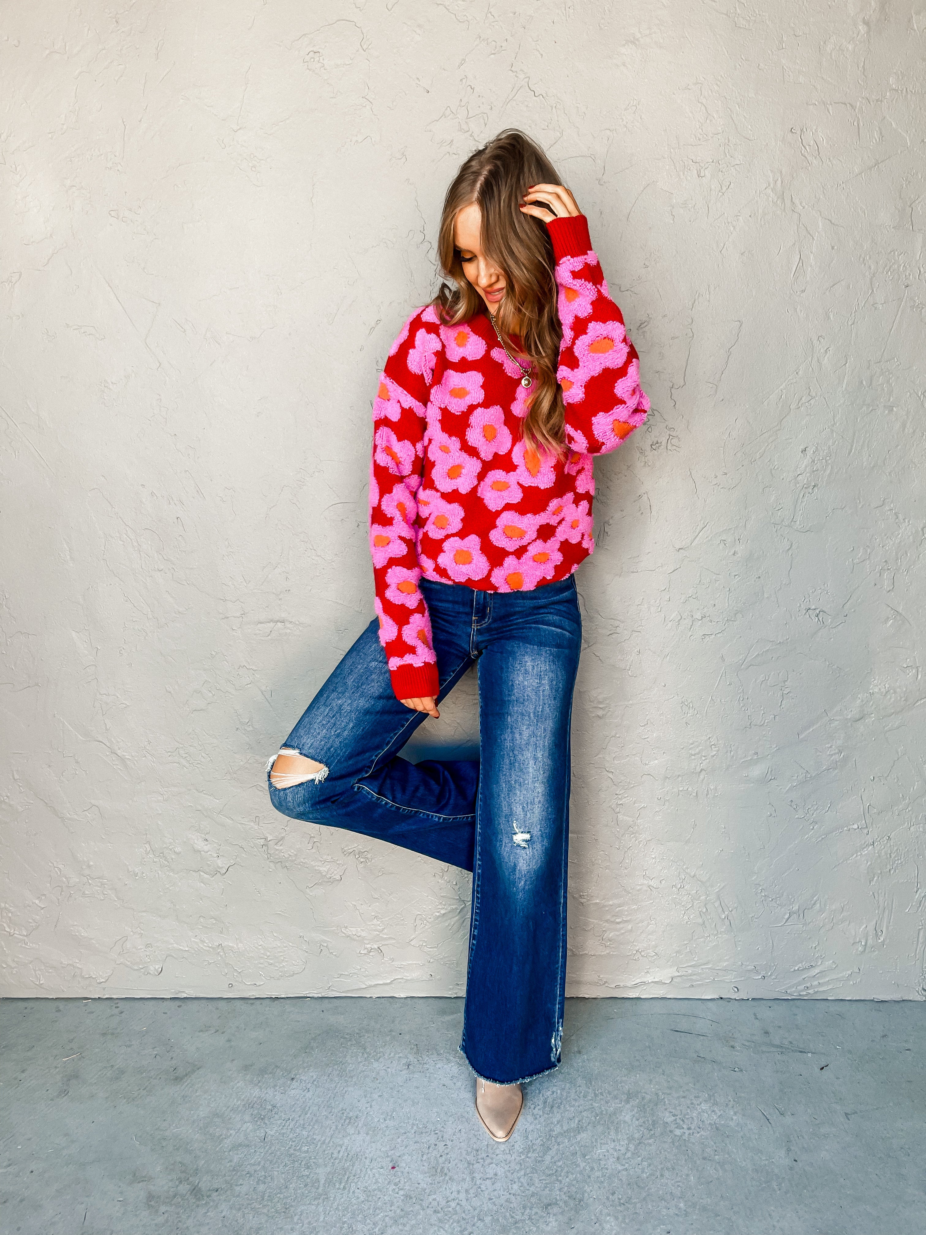 Makes Me Happy Floral Sherpa Knit Sweater