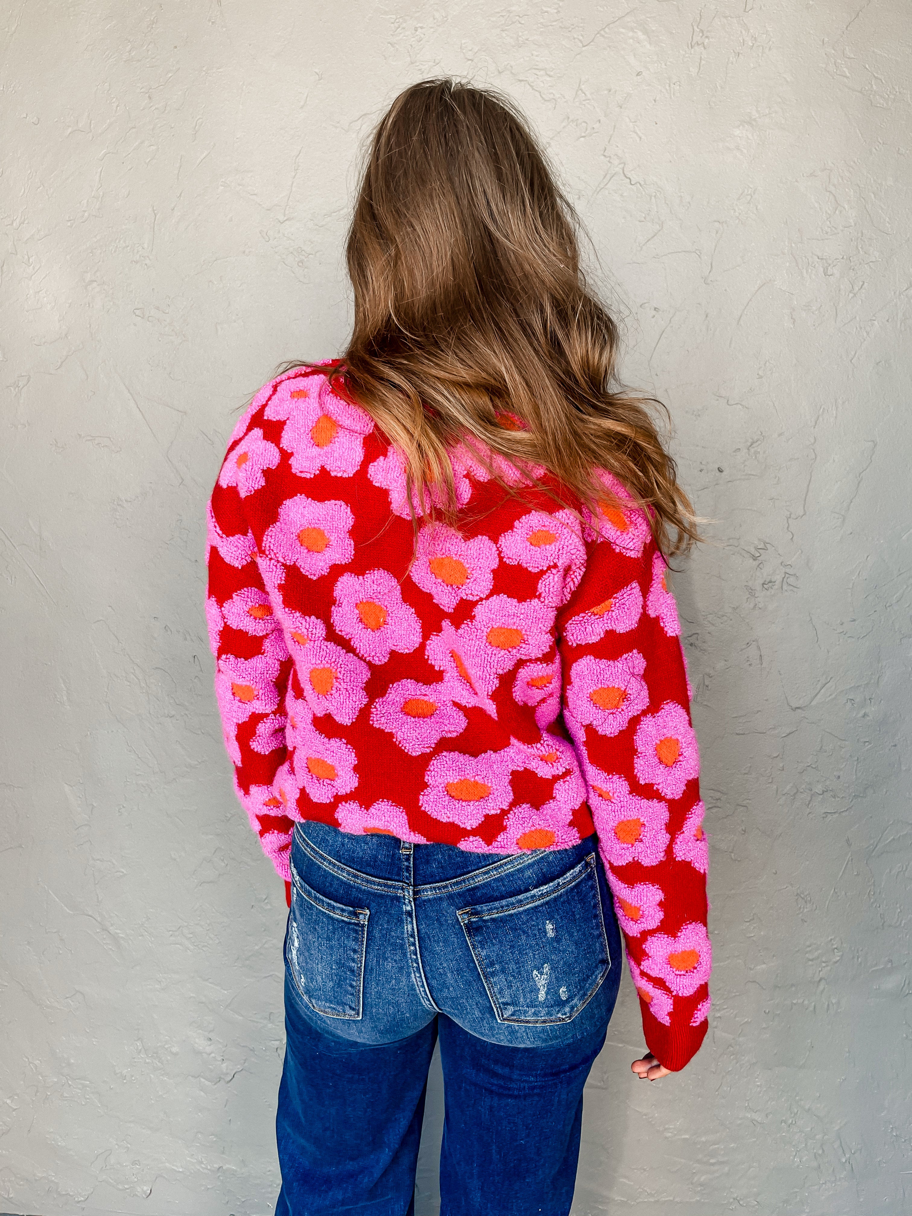 Makes Me Happy Floral Sherpa Knit Sweater