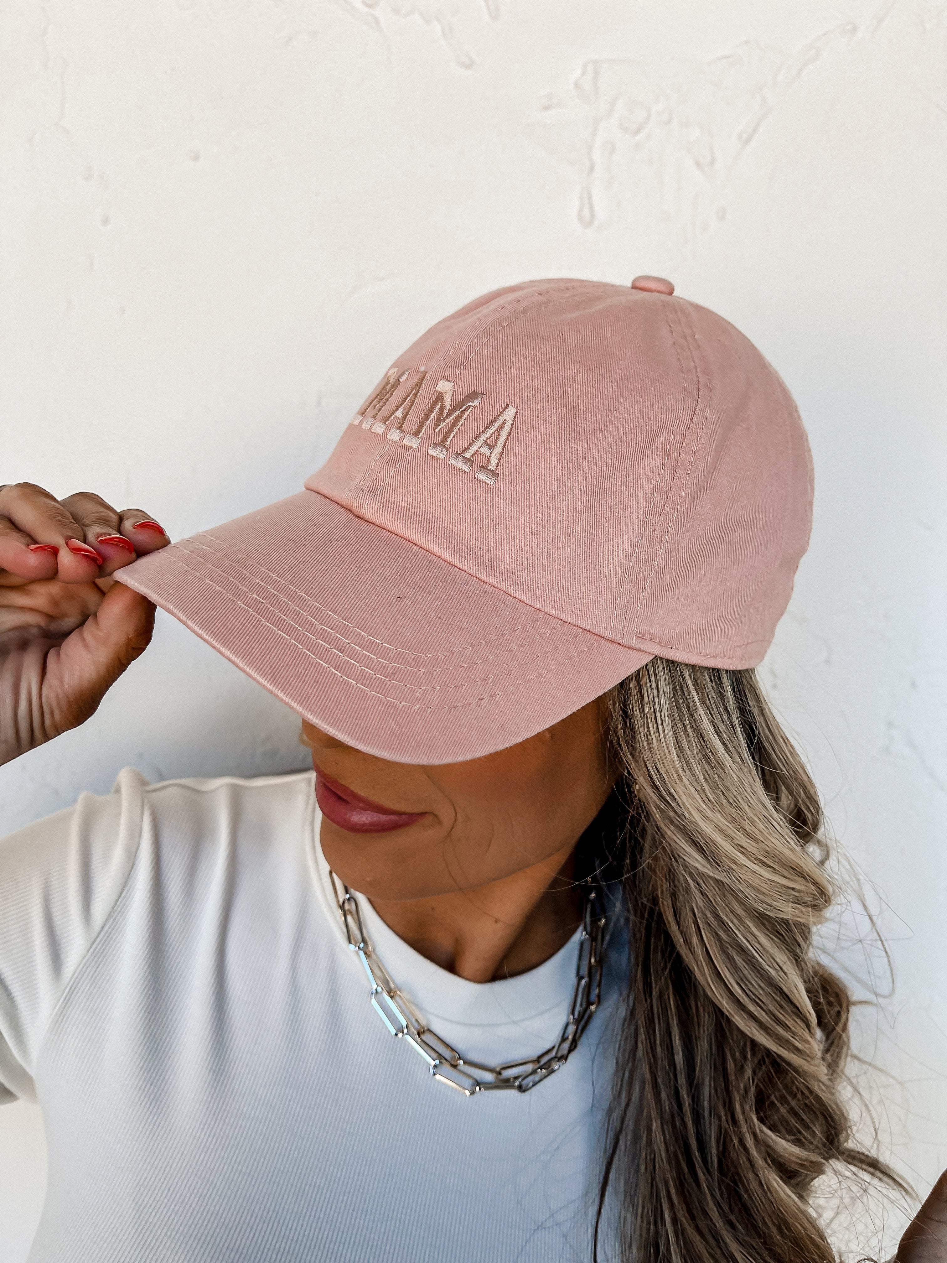 Mama Embroidered Baseball Cap-Dusty Pink