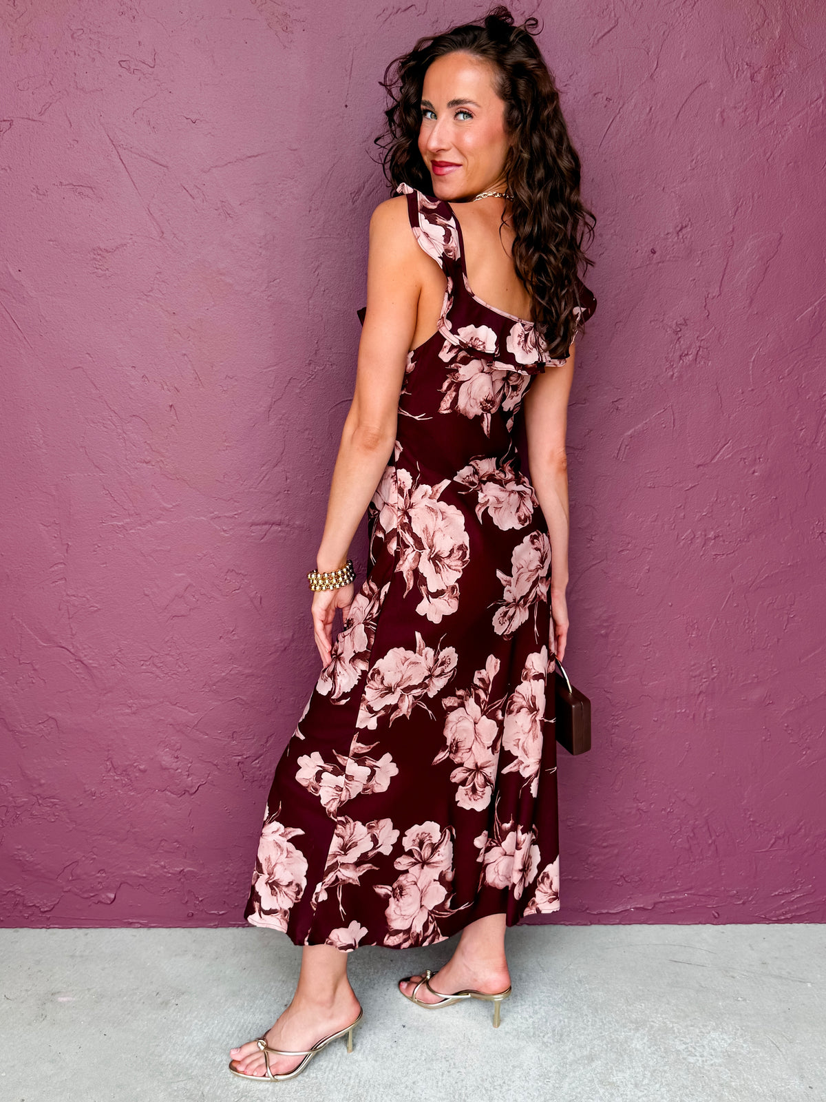 Margot Ruffle Detail Floral Printed Midi Dress