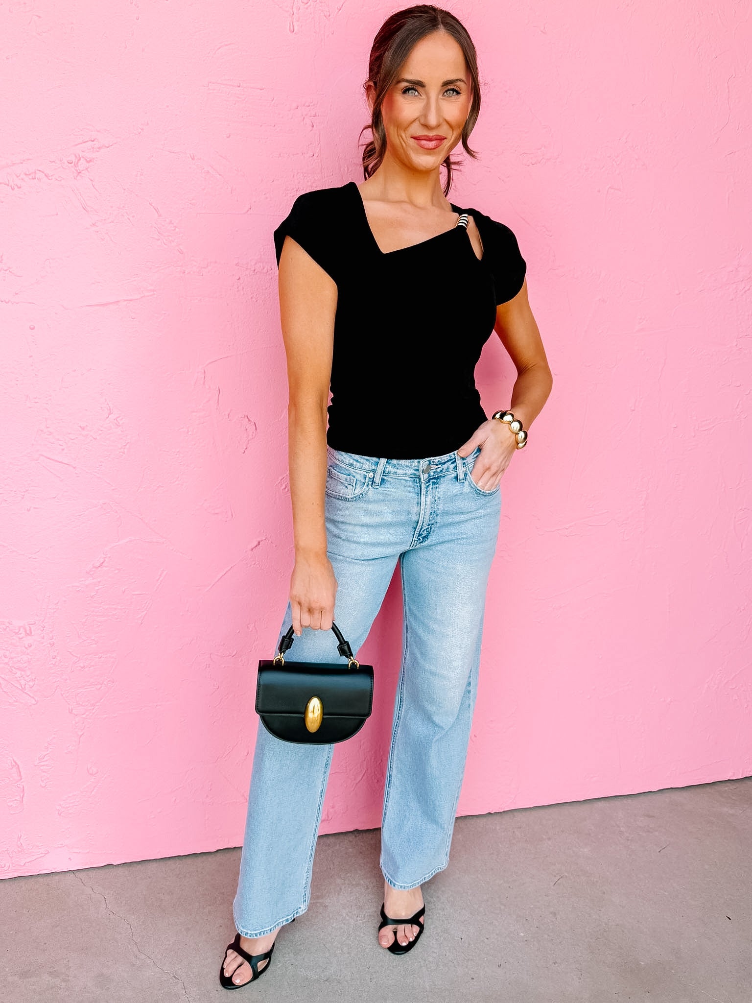 Marilee Cap Sleeve Twist Top-Black