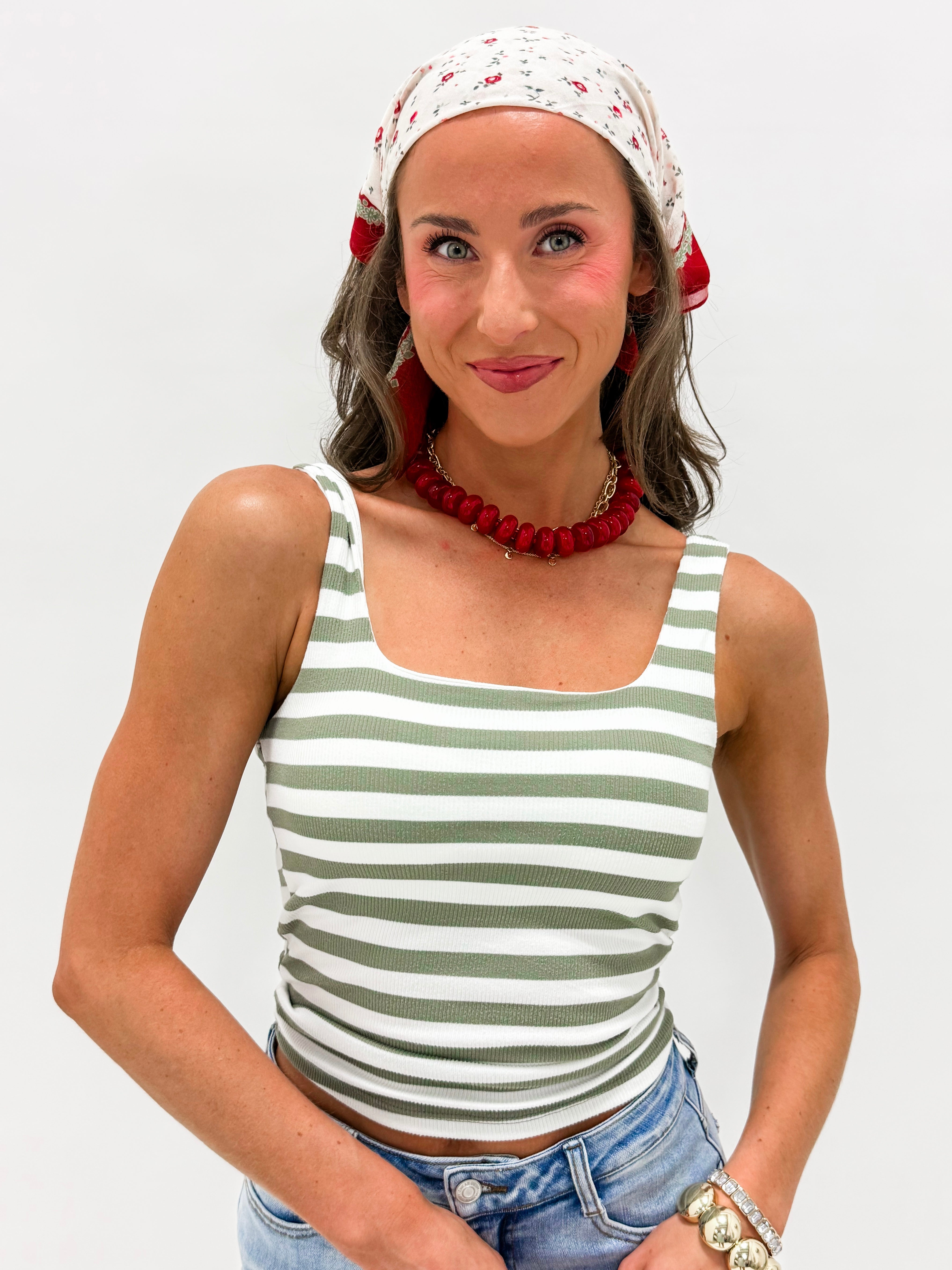 Marissa Scoop Neck Tank Top-Green