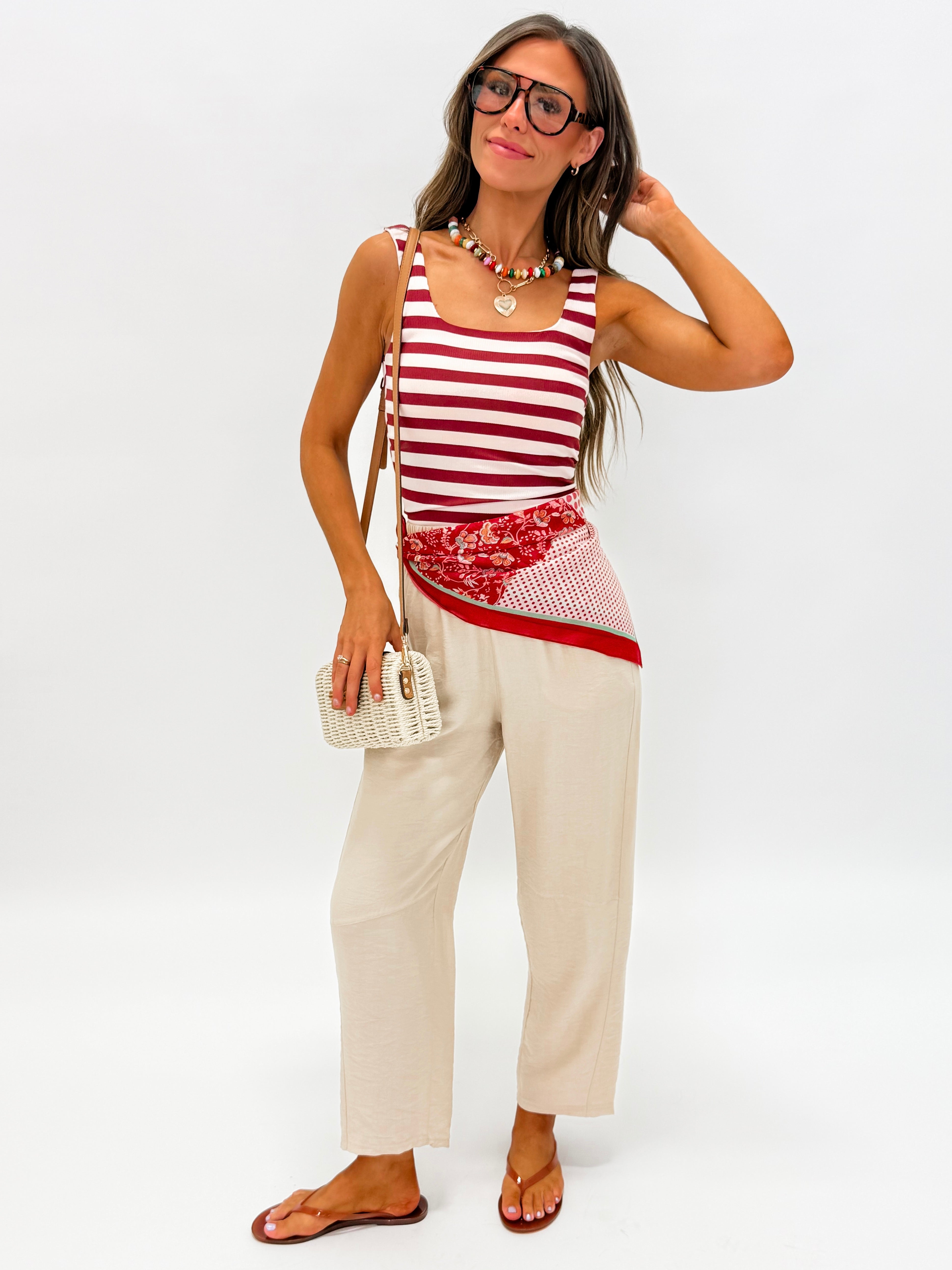 Marissa Scoop Neck Tank Top-Maroon/Pink