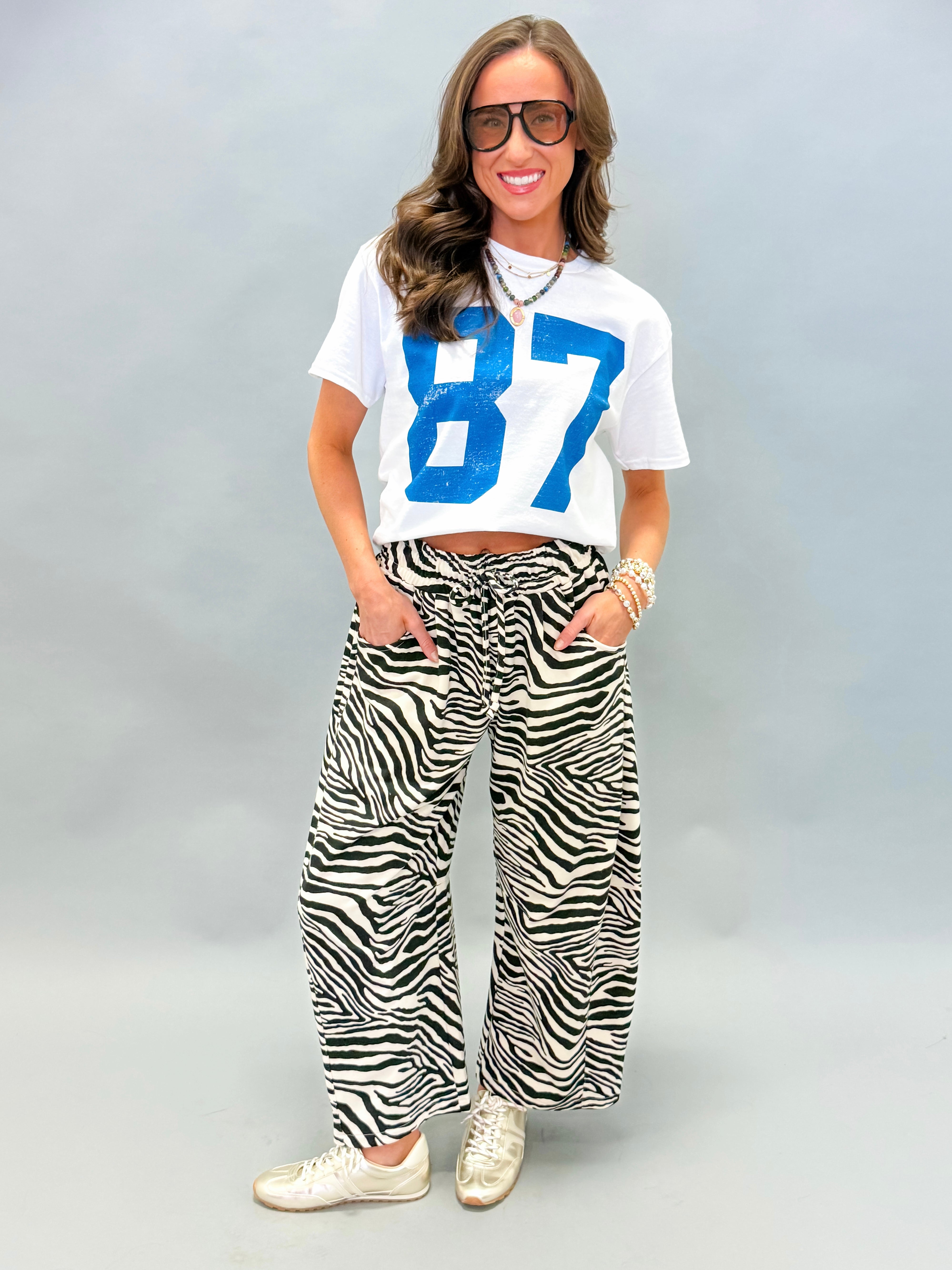 Marla Zebra Print Barrel Leg Pants-Black/Tan
