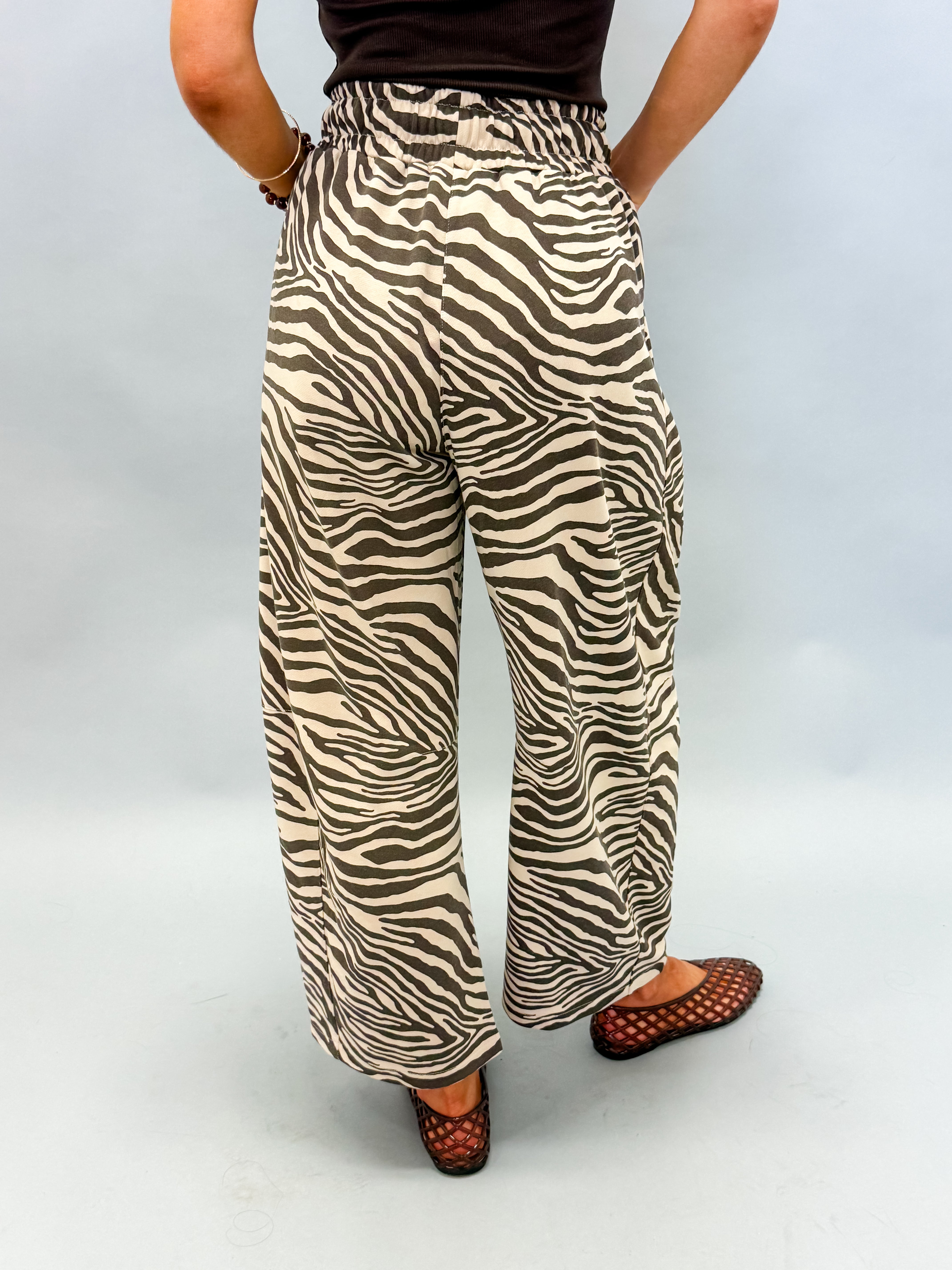 Marla Zebra Print Barrel Leg Pants-Brown/Beige