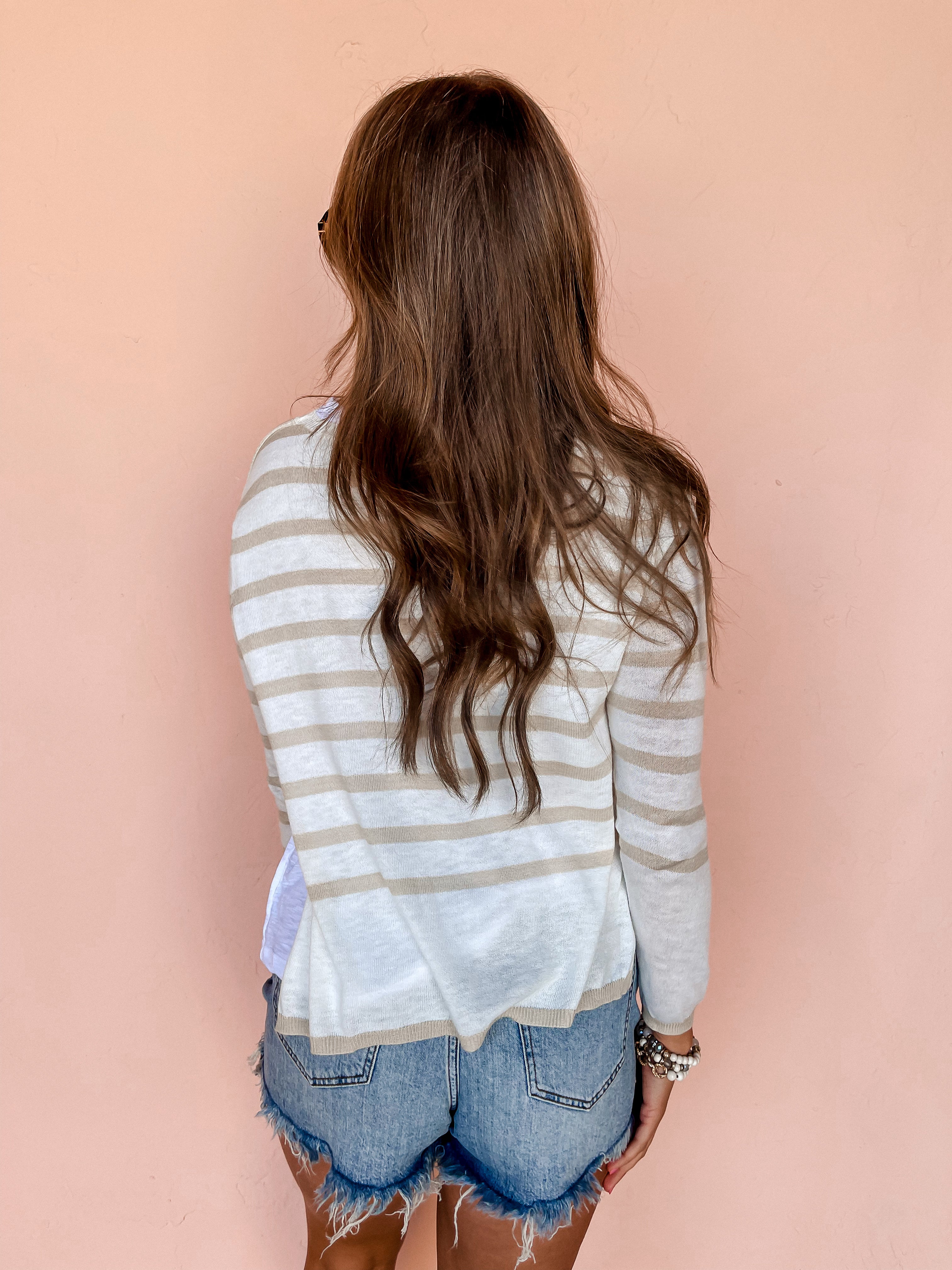 Matched Up Striped Illusion Sweater-Khaki