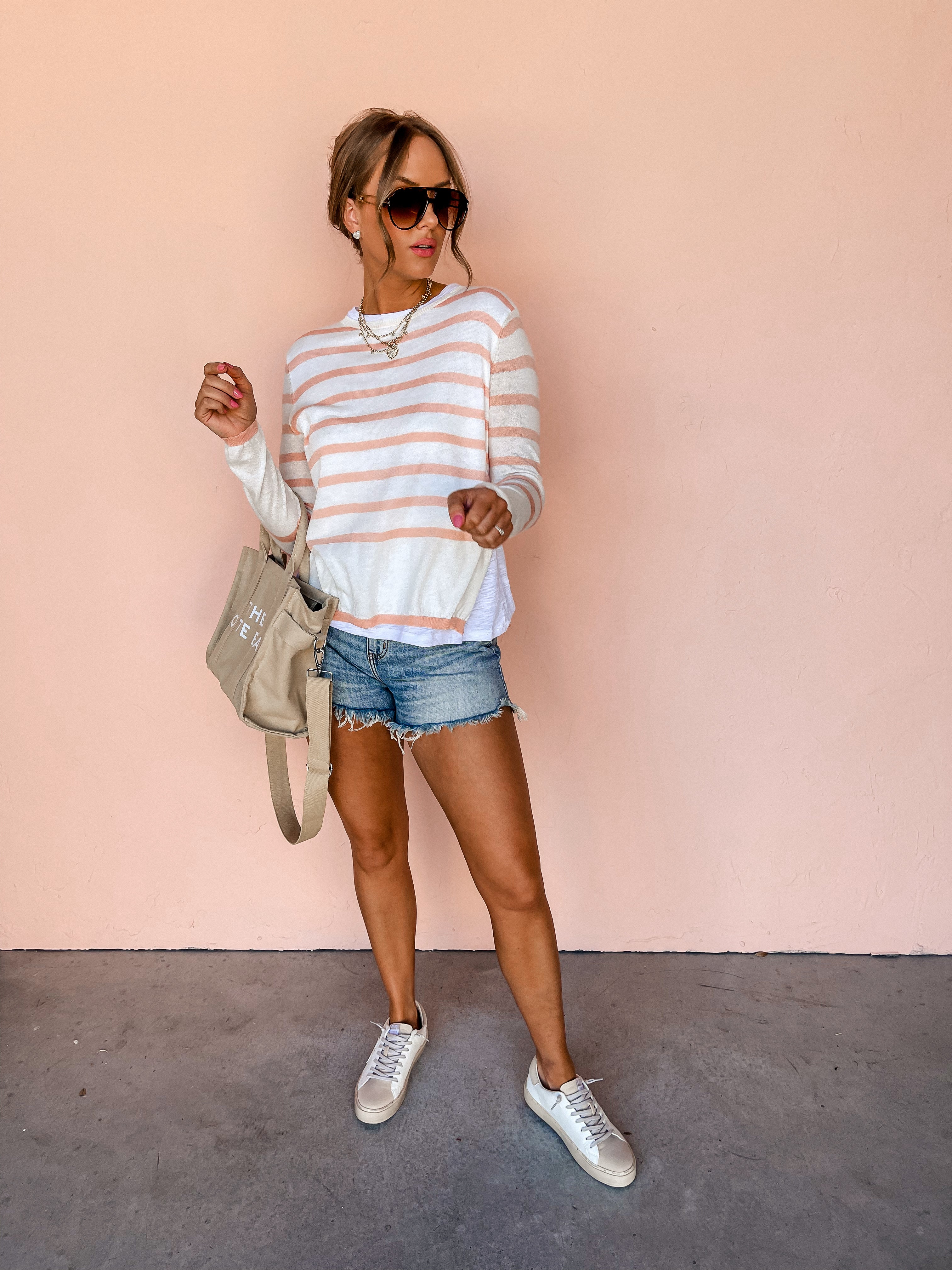 Matched Up Striped Illusion Sweater-Melon