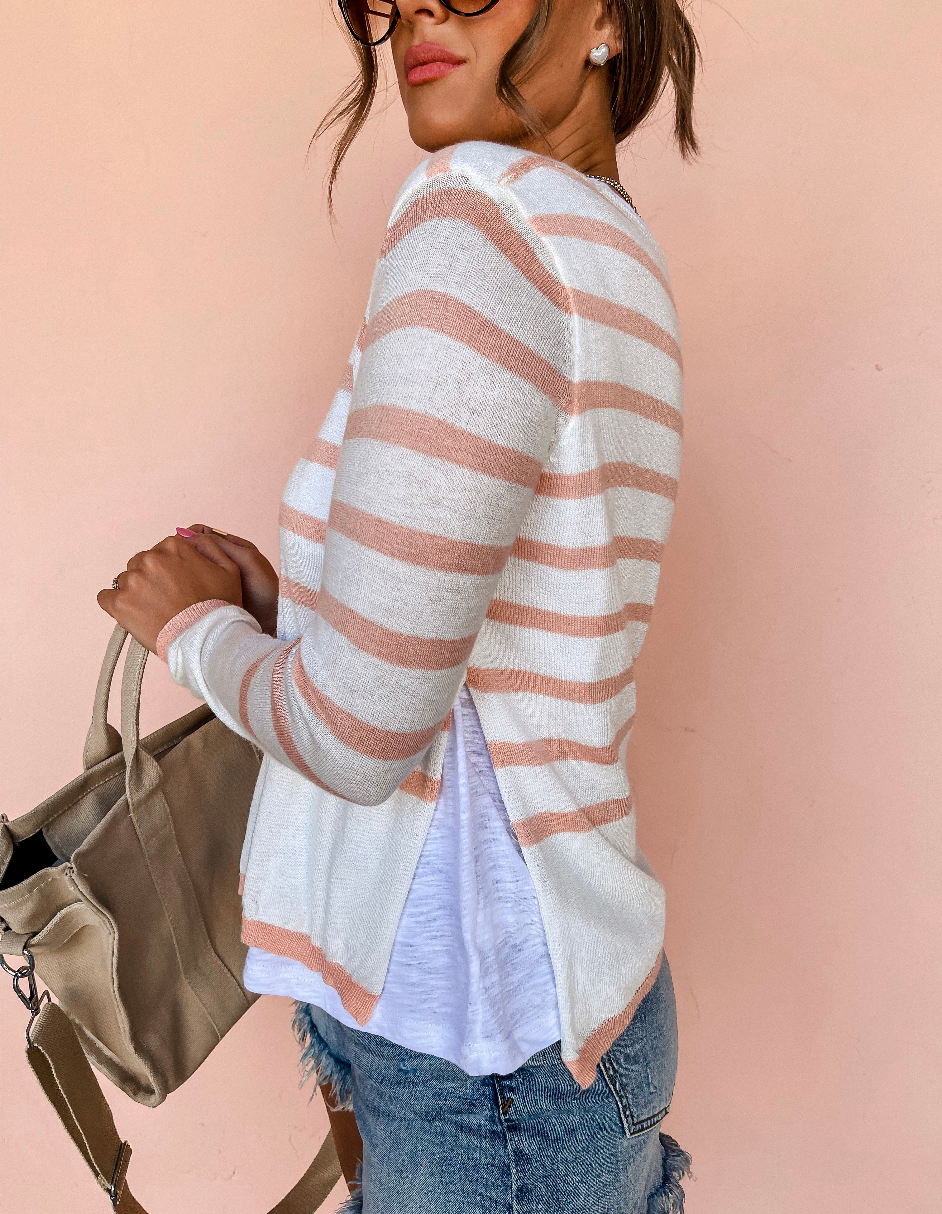 Matched Up Striped Illusion Sweater-Melon