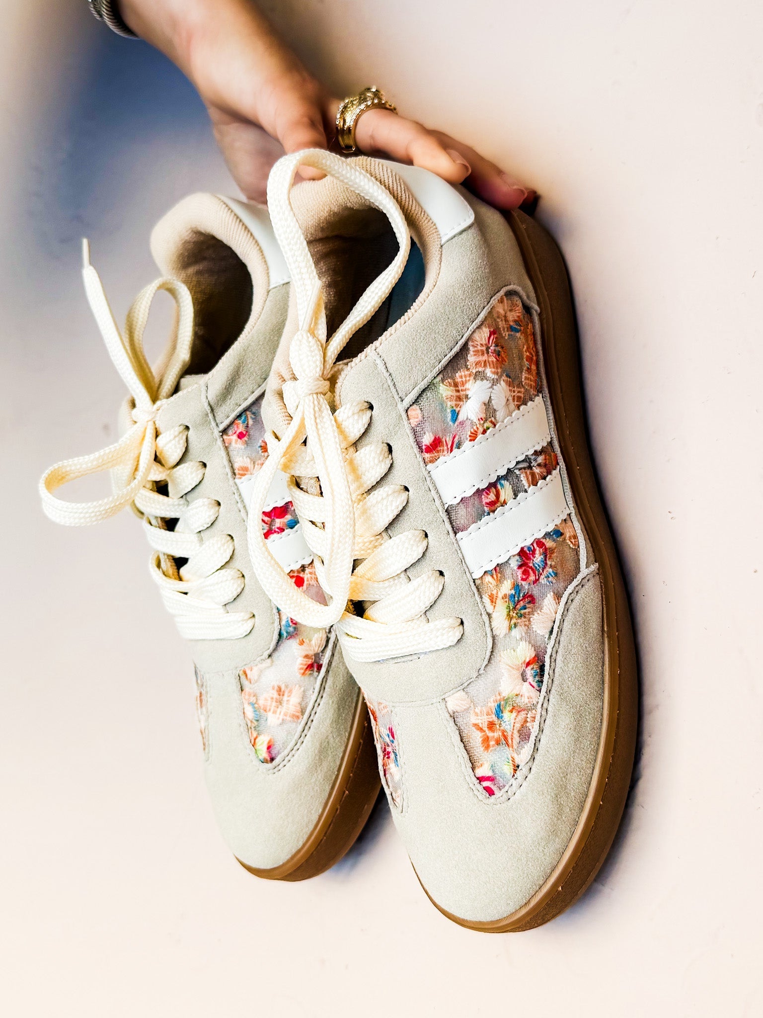 Melanie Floral Lace Up Sneakers