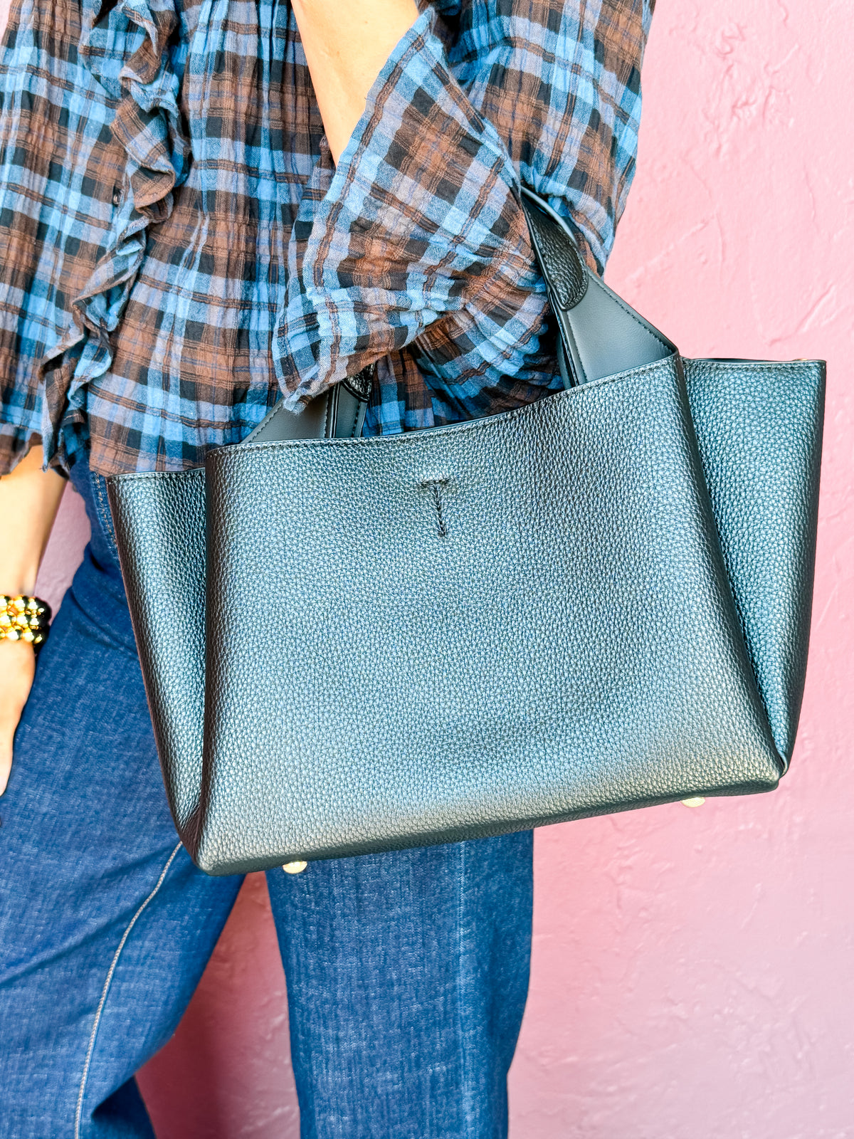 [Melie Bianco] Whitley Black Vegan Leather Tote Bag
