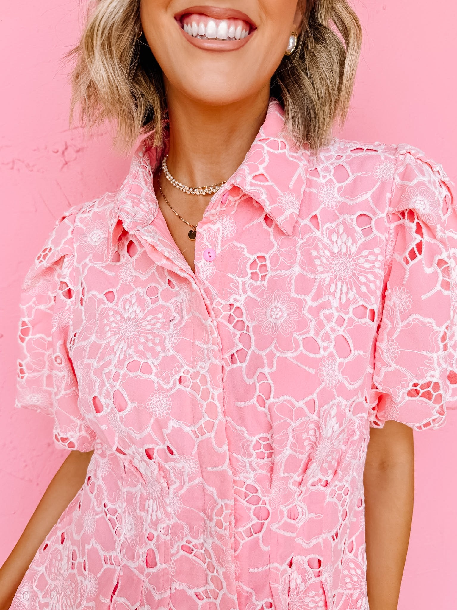 Melinda Floral Lace Bubble Sleeve Mini Dress