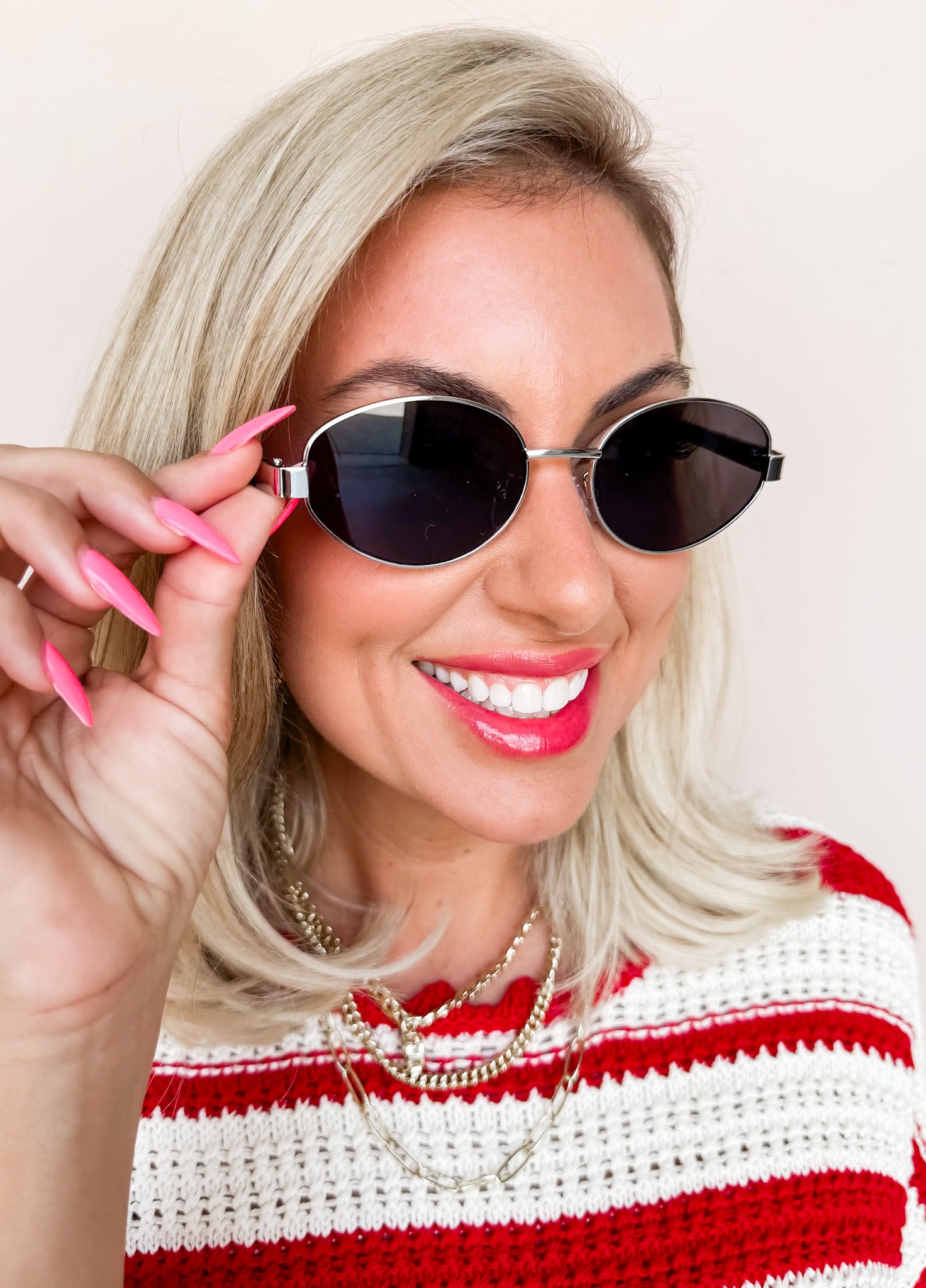 Melrose Sky Oval Lens Sunglasses-Black/Silver