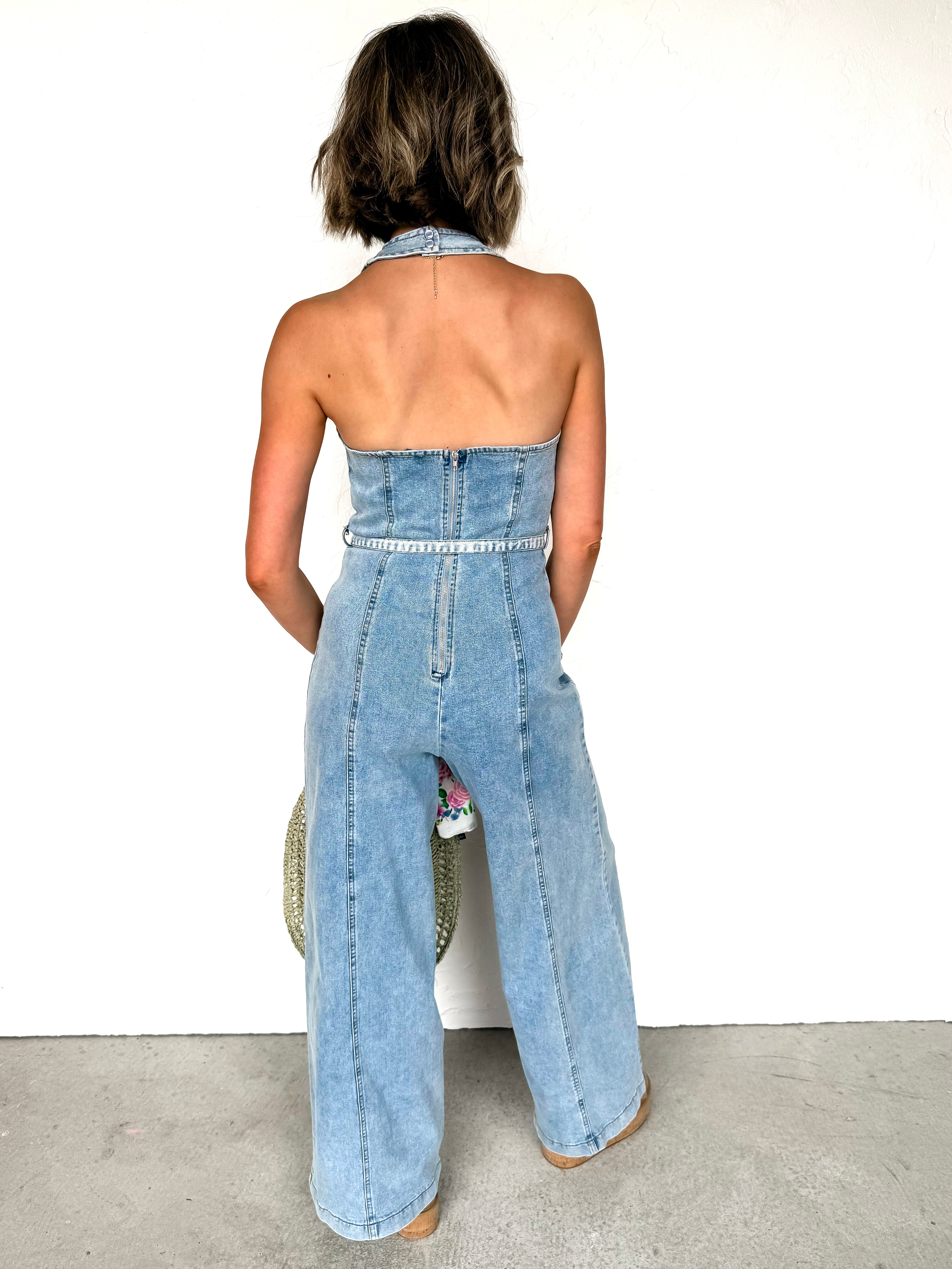 Meredith Denim Halter Jumpsuit