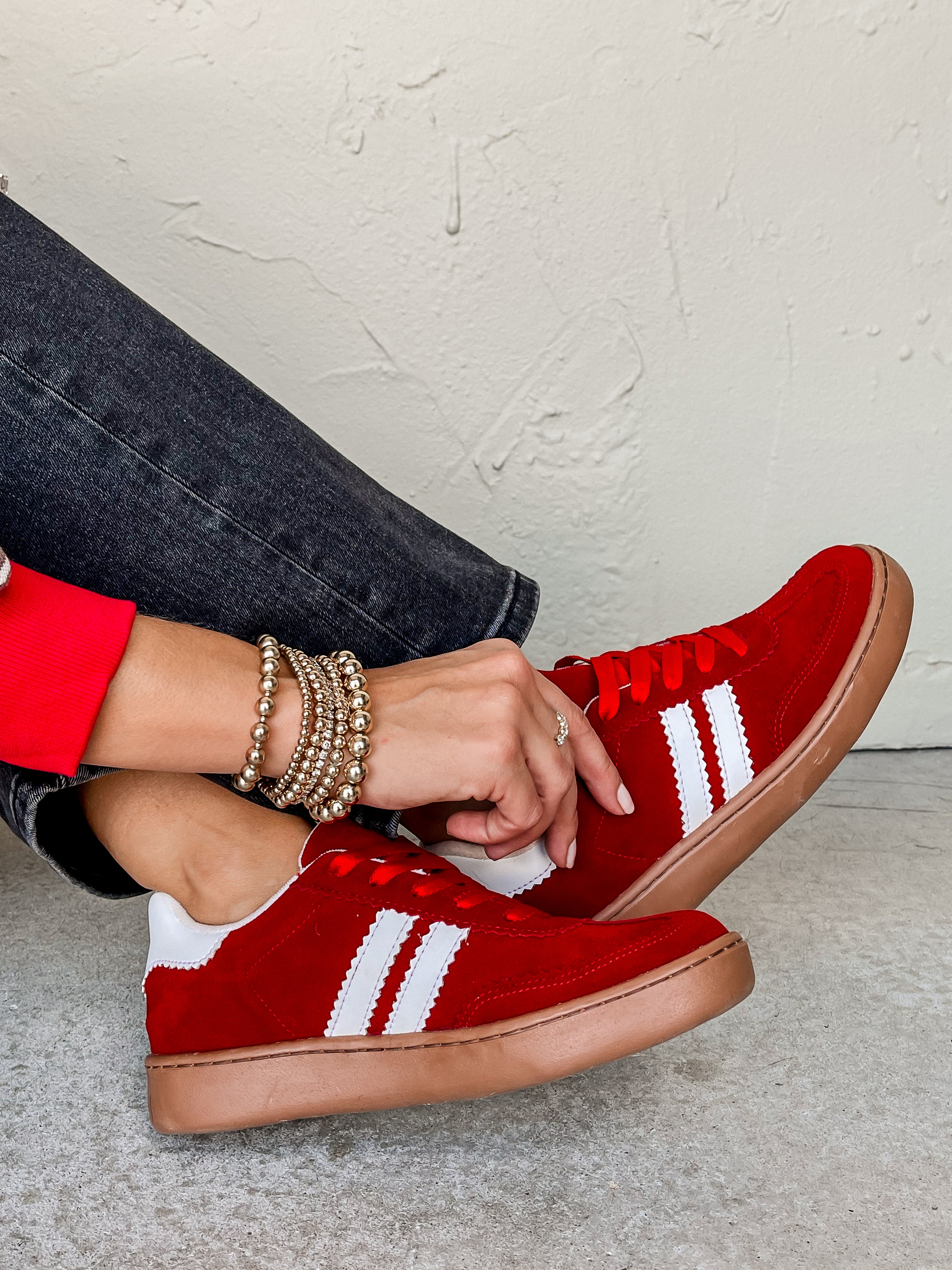 Meredith Lace Up Sneaker-Red