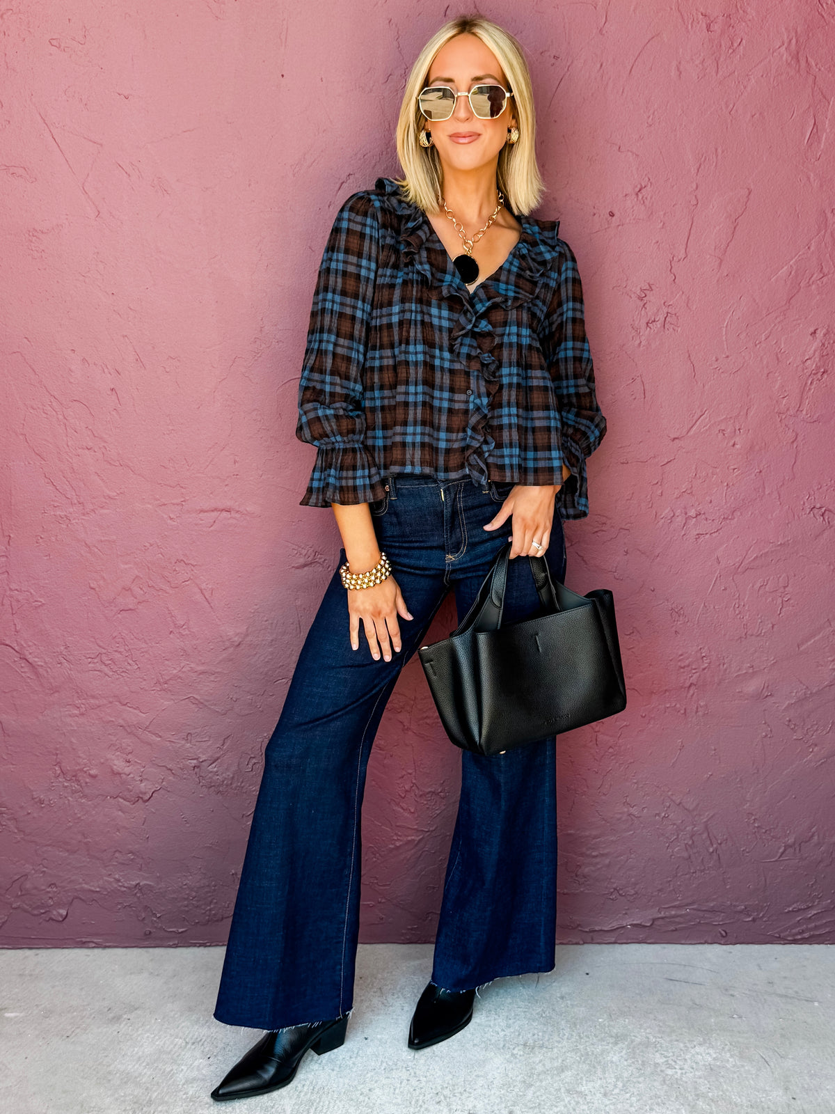 Merritt Plaid Ruffle Blouse