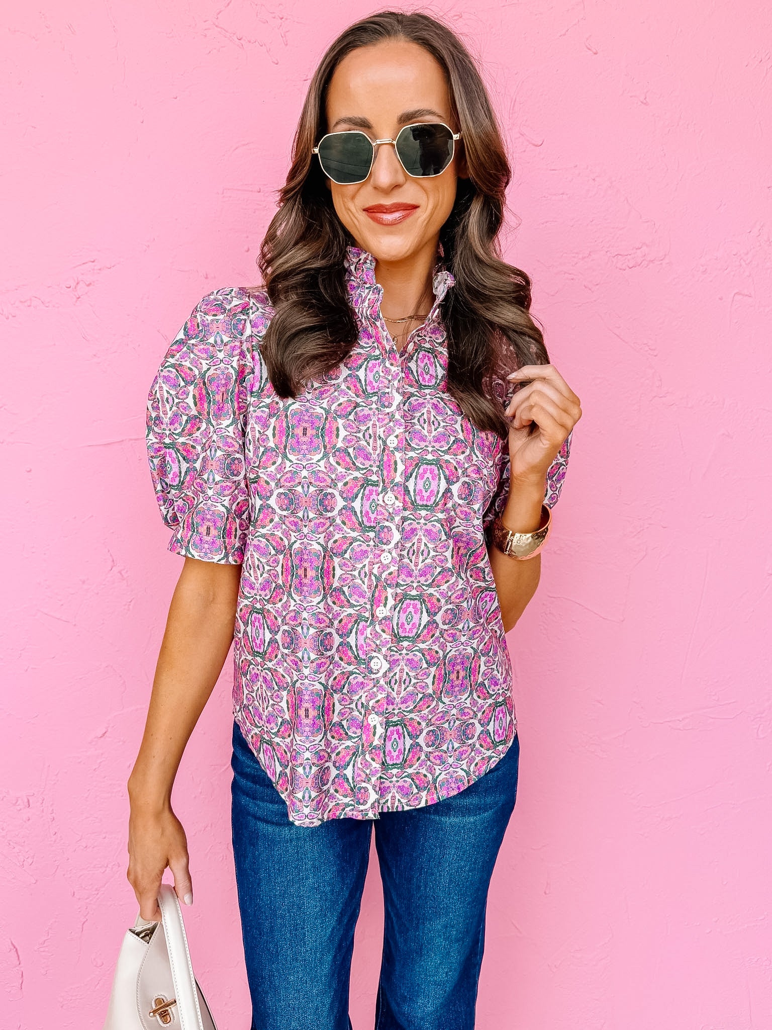 Mirabelle Puff Sleeve Button Front Top