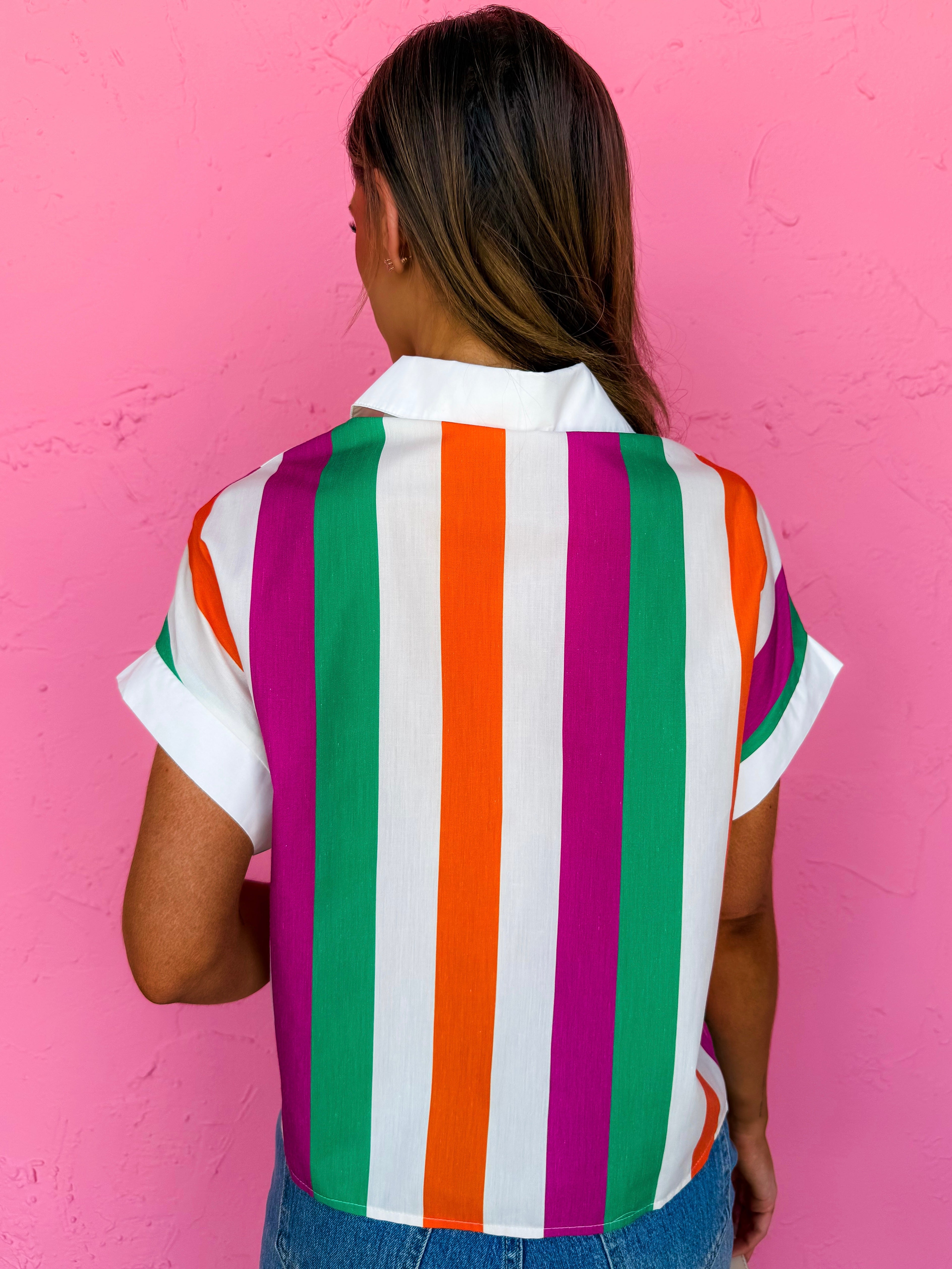 Molly Vibrant Stripe Button Front Top