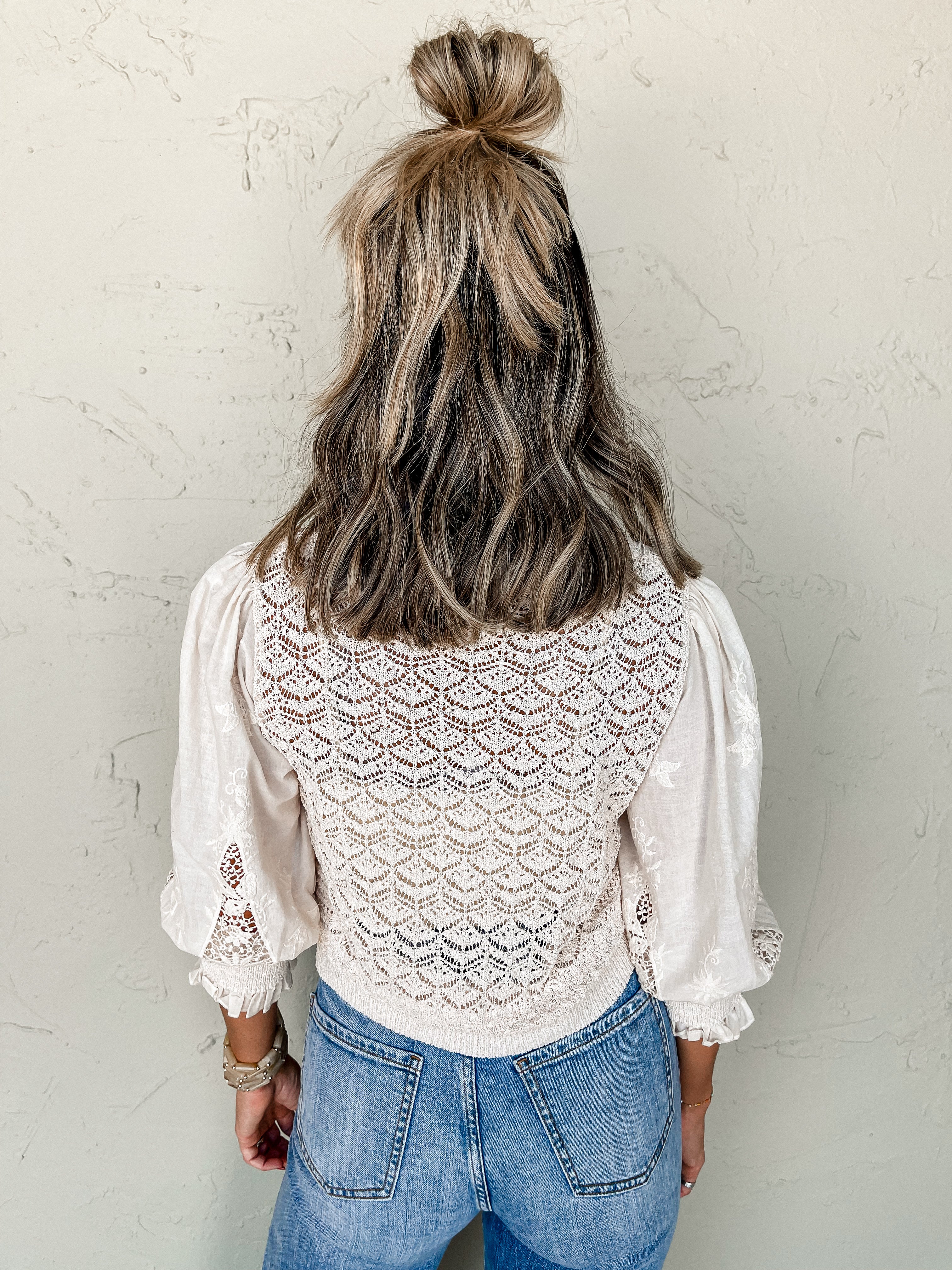 Moments Of Bliss Button Front Crochet Sweater