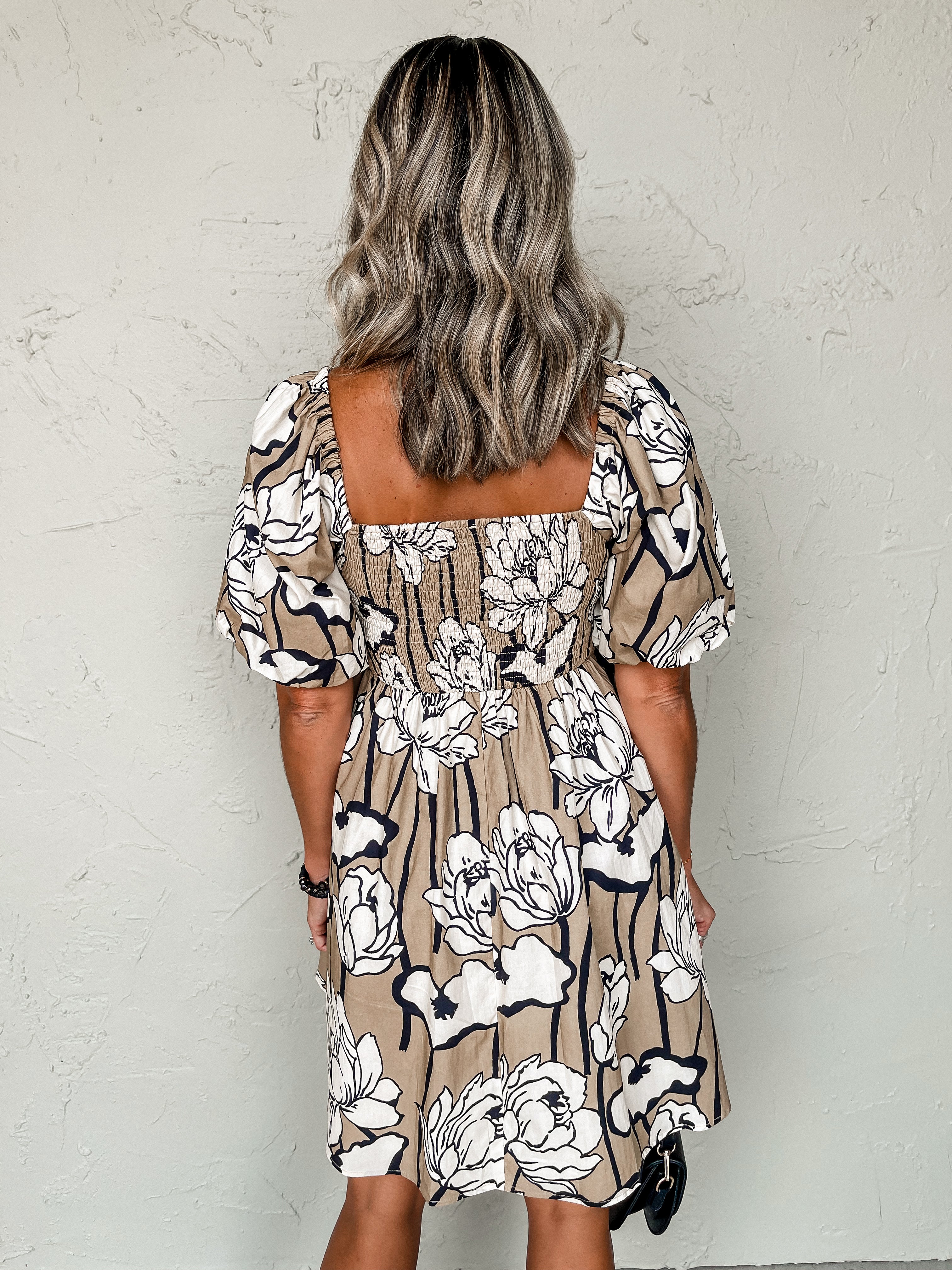 Moments Of Joy Floral Mini Dress-Taupe