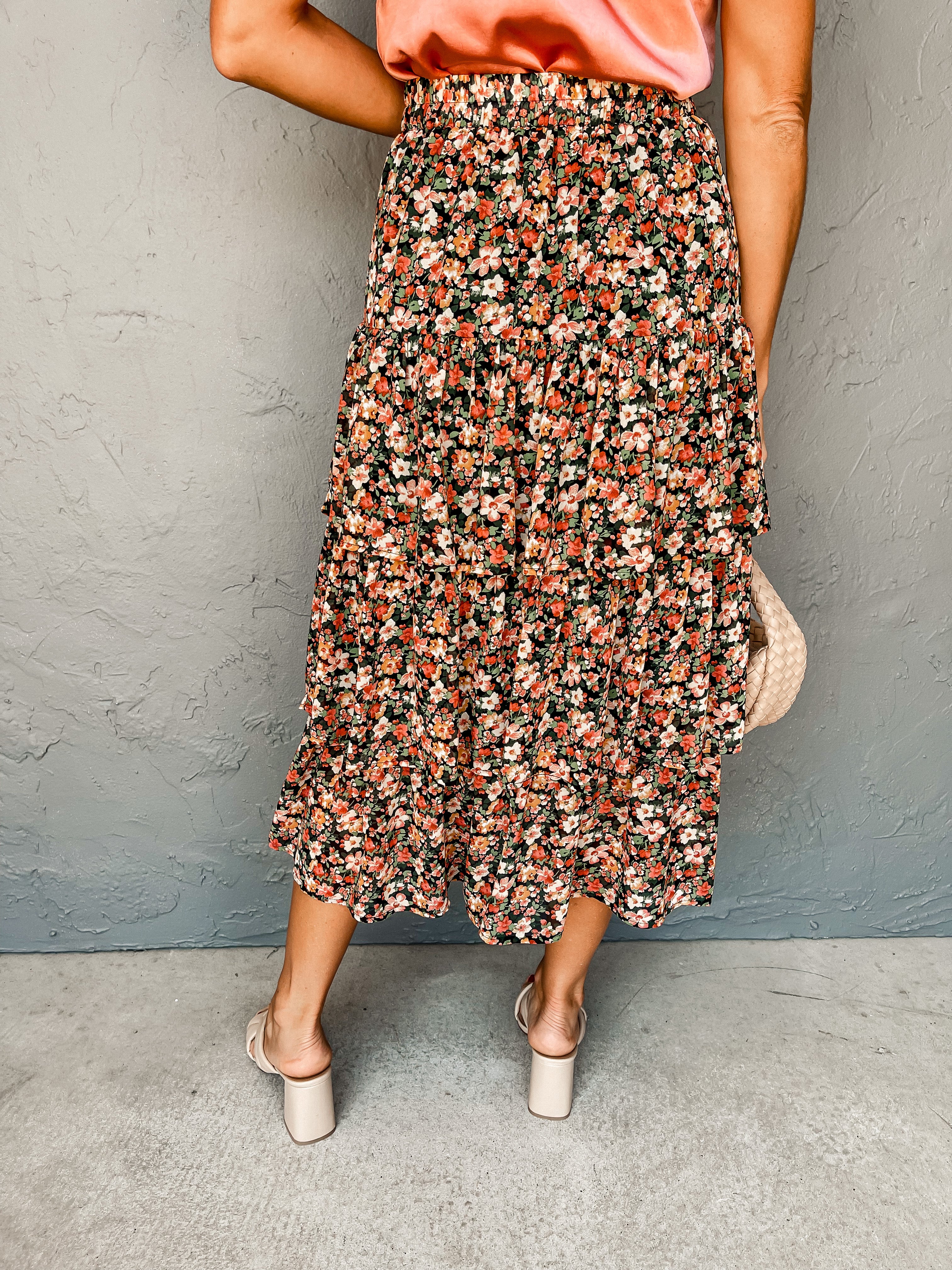 More To Love Floral Tiered Midi Skirt