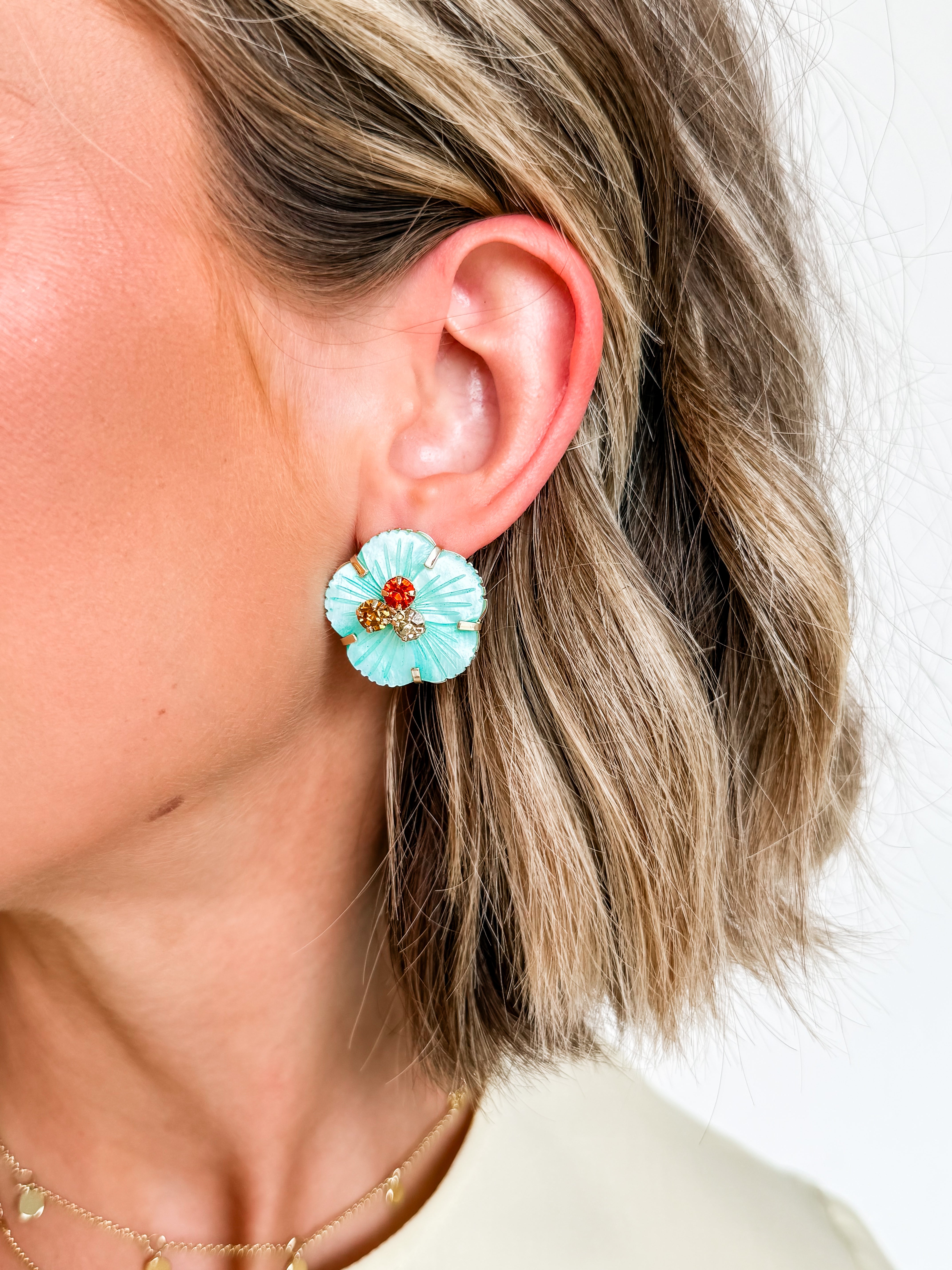 Nadine Floral Statement Earrings-Aqua