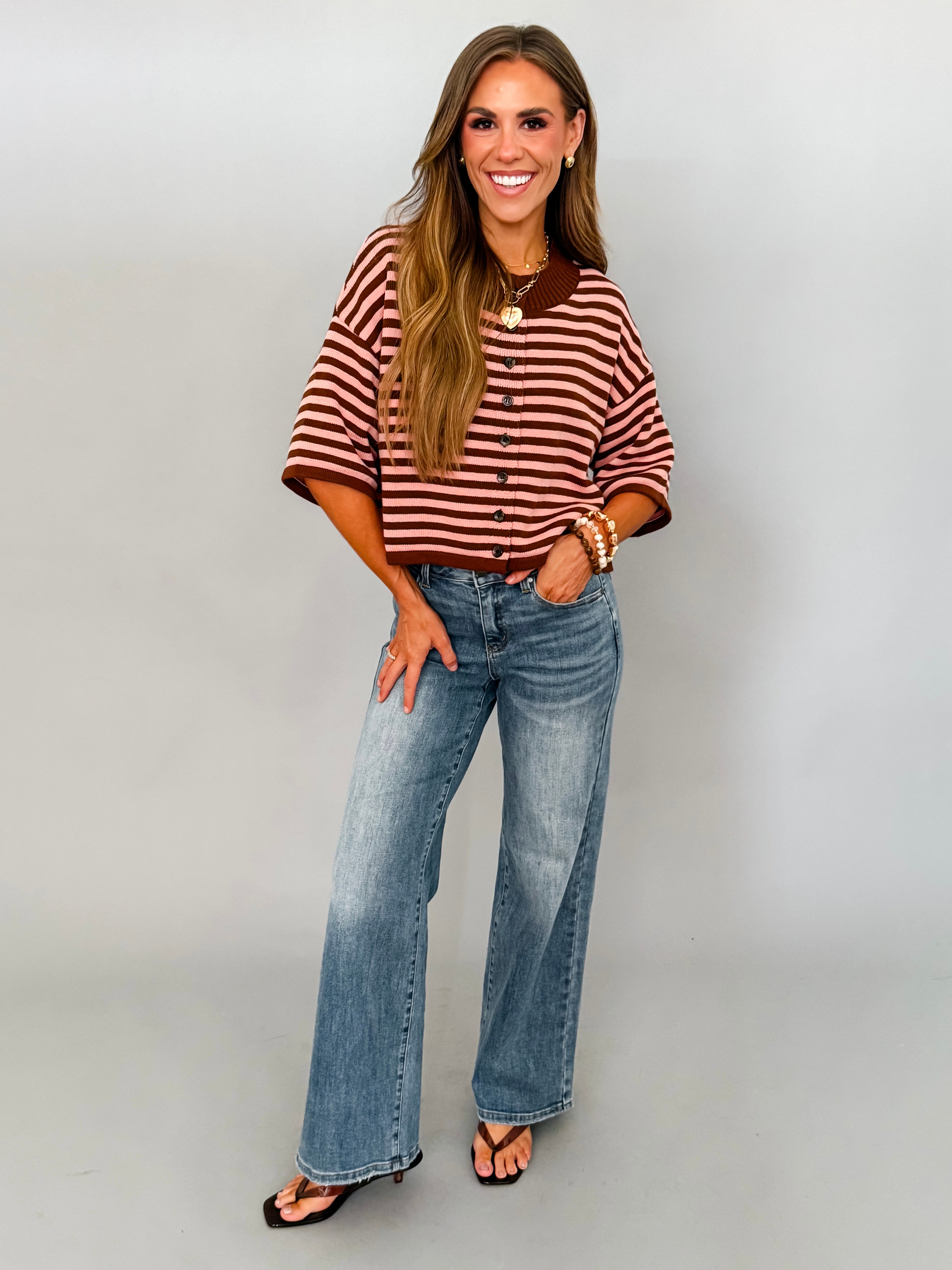 Natalia Stripe Button Front Sweater